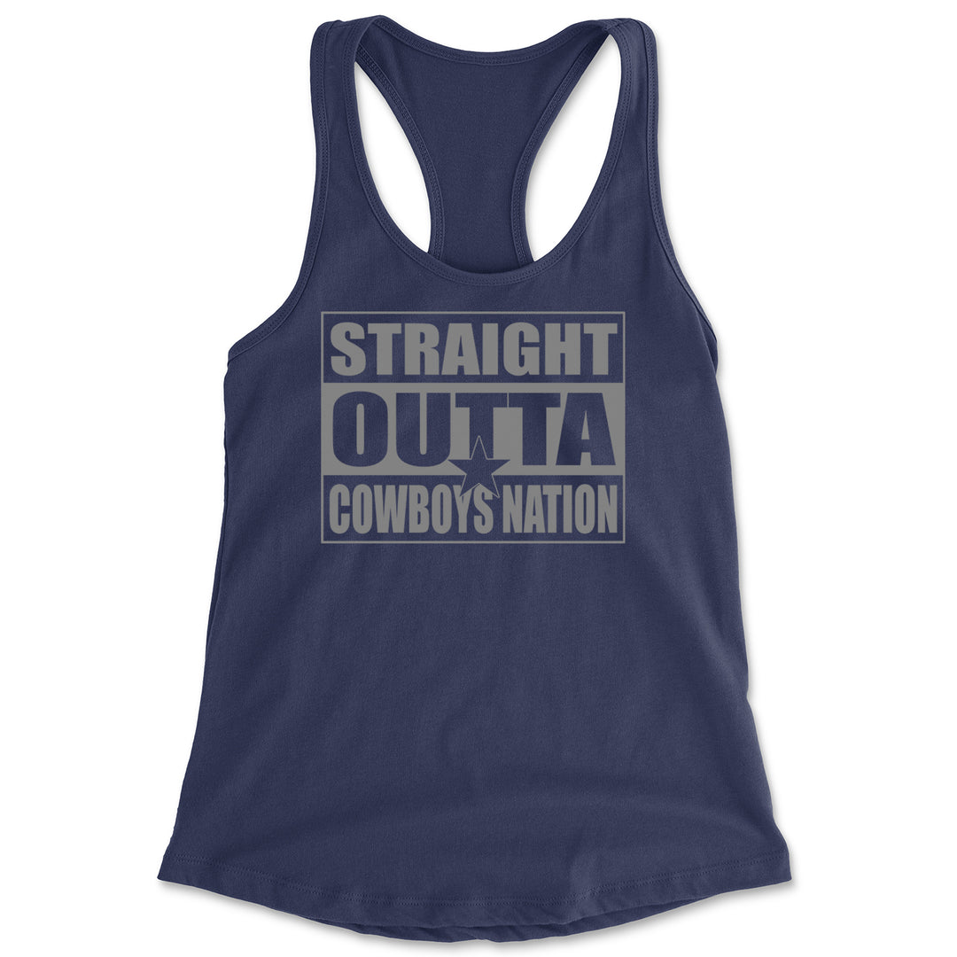 Straight Outta Cowboys Nation football fan text with star accent on a Women's Lightweight Racerback Tank