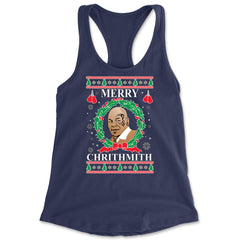 Merry Chrithmith Ugly Christmas Racerback Tank Top for Women Navy Blue