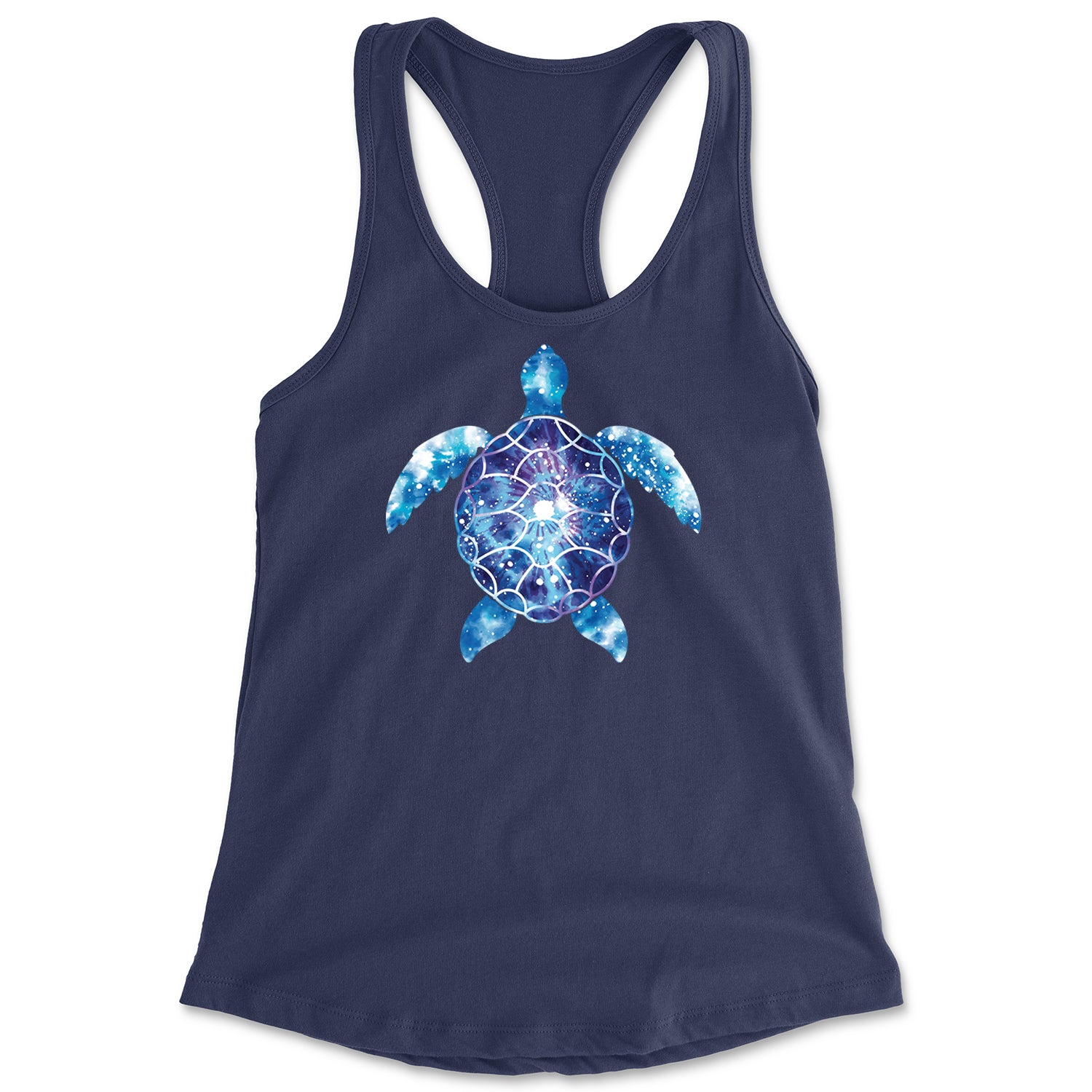 Ocean Aura Tie-Dye Sea Turtle Racerback Tank Top for Women Navy Blue