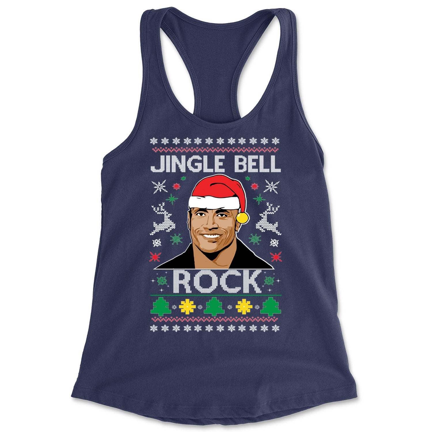 Jingle Bell Rock Ugly Christmas Racerback Tank Top for Women Navy Blue