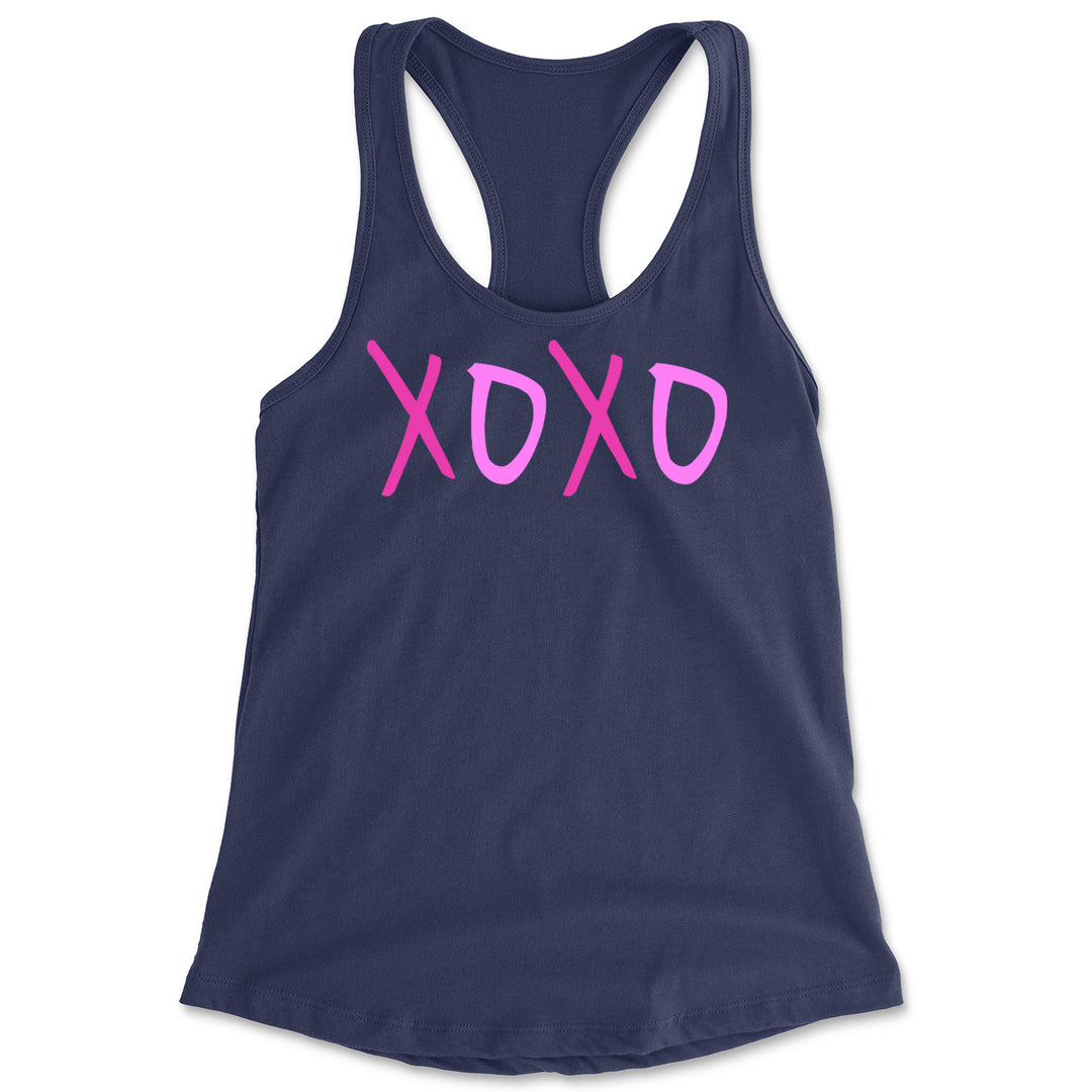XOXO Pink Print Racerback Tank Top for Women Navy Blue