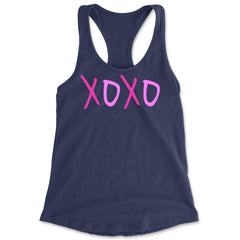 XOXO Pink Print Racerback Tank Top for Women Navy Blue