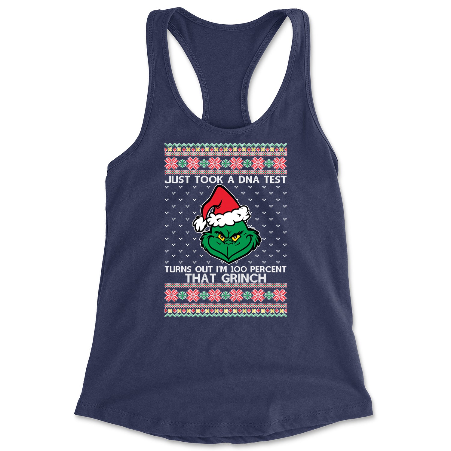 One Hundred Percent That Gr-nch Ugly Christmas Racerback Tank Top for Women Navy Blue