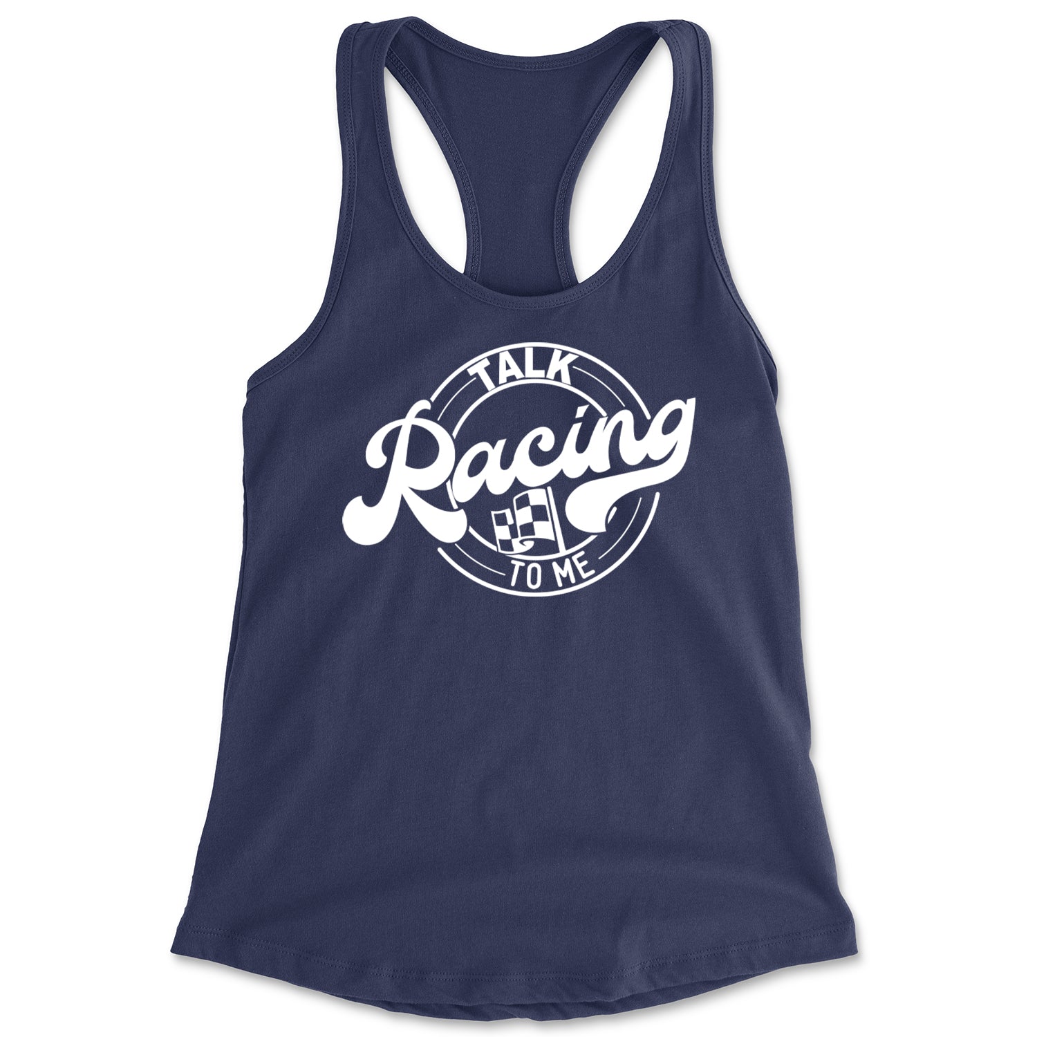 Talk Racing To Me Racerback Tank Top for Women Navy Blue