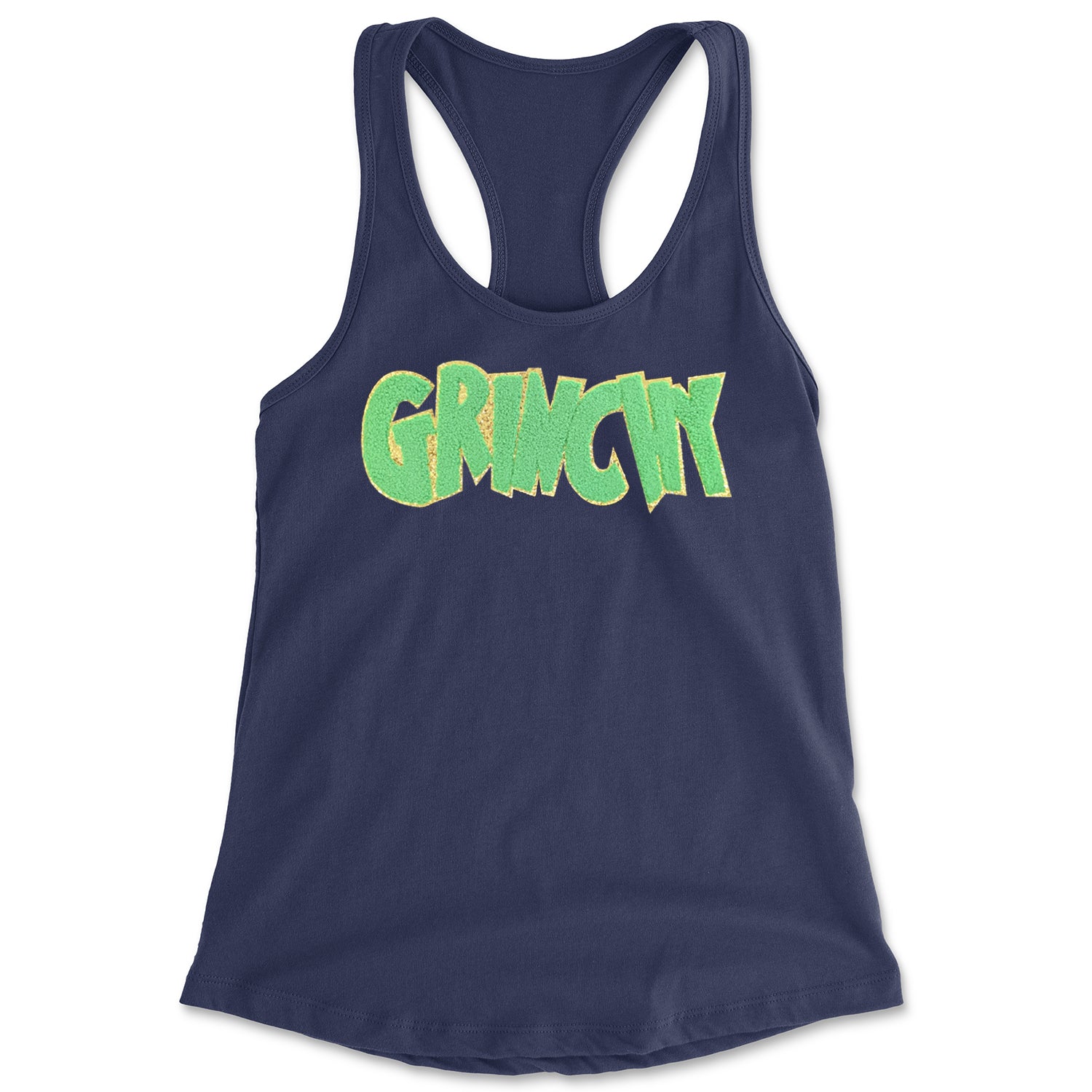 Green Gr-nchy Chenille Patch Racerback Tank Top for Women Navy Blue