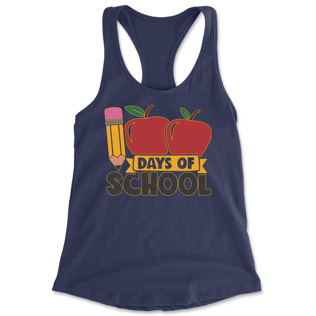 100 Days Of School Apple Pencil Racerback Tank Top for Women Navy Blue