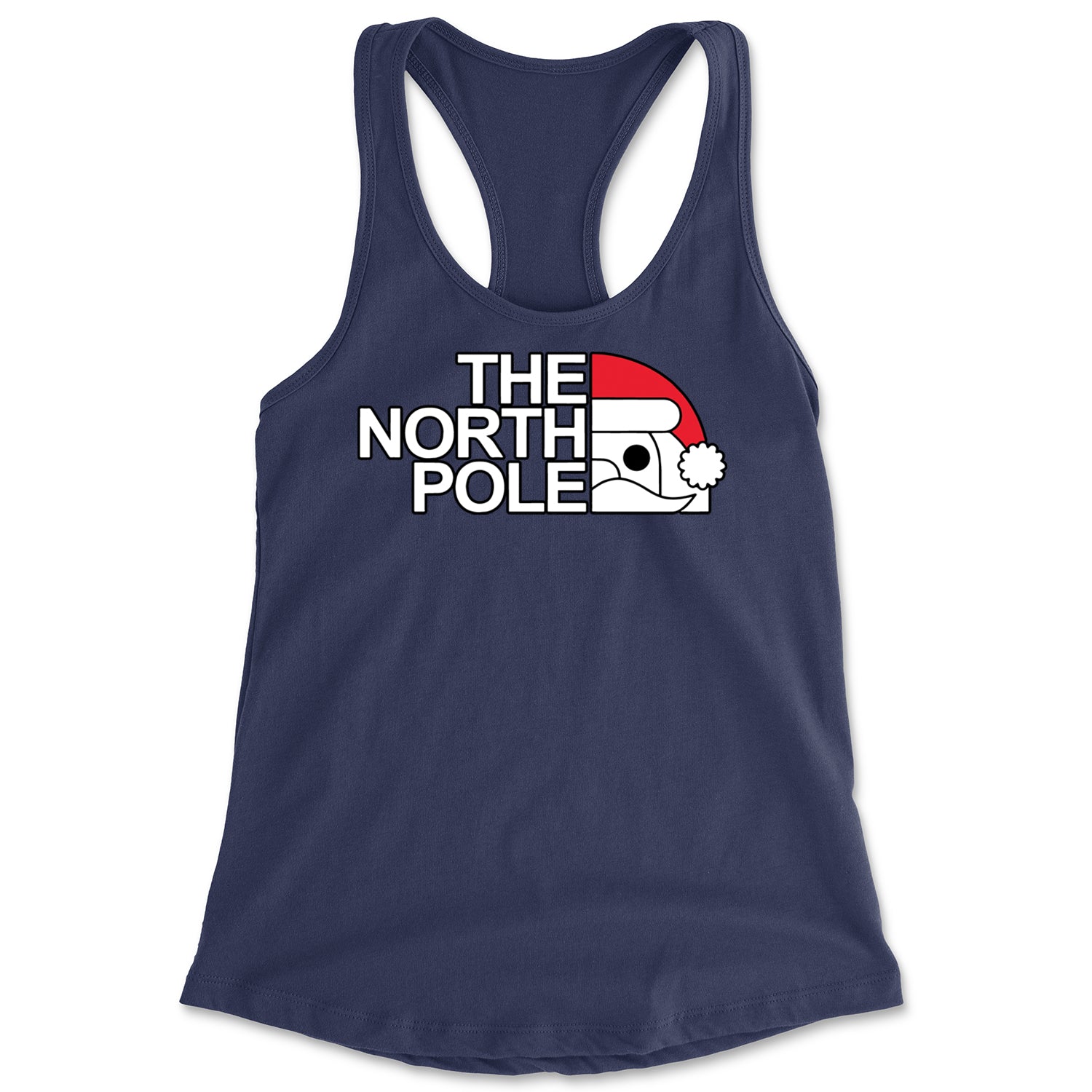 The North Pole Santa Face Racerback Tank Top for Women Navy Blue