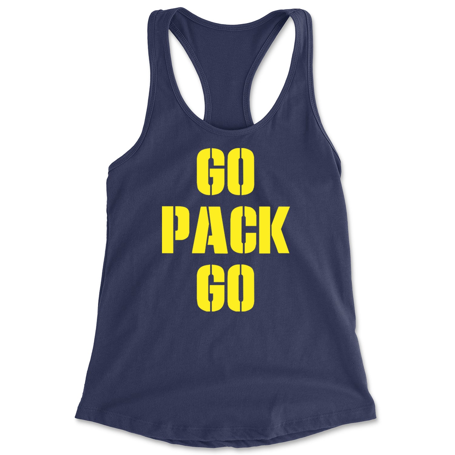 Go Pack Go Green Bay Racerback Tank Top for Women Navy Blue