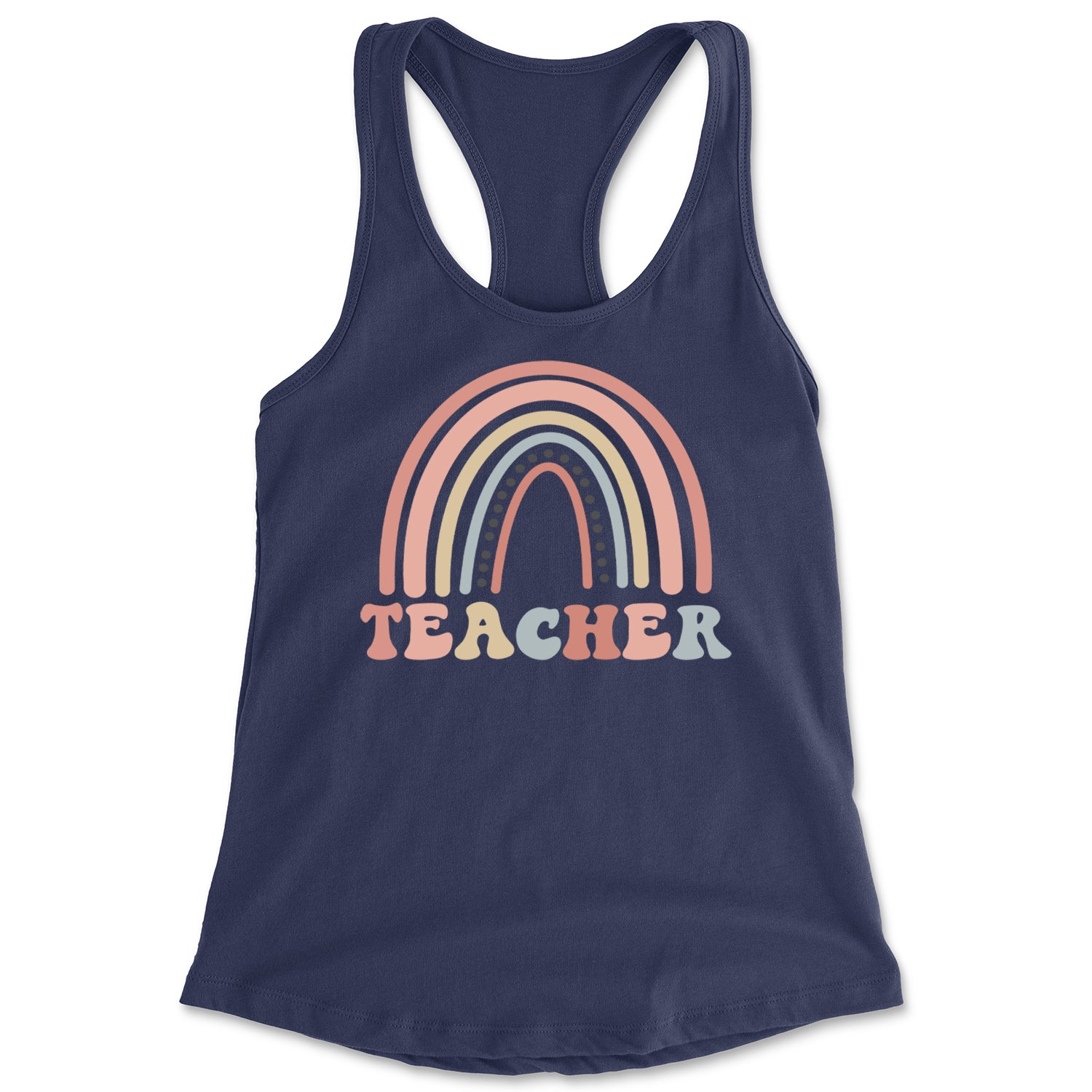 Teacher Pastel Rainbow Racerback Tank Top for Women Navy Blue