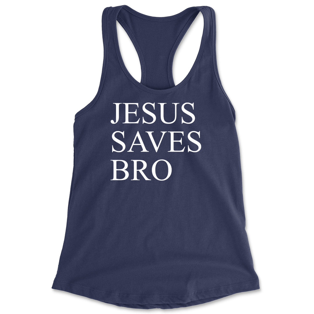 Jesus Saves Bro  Racerback Tank Top for Women Navy Blue