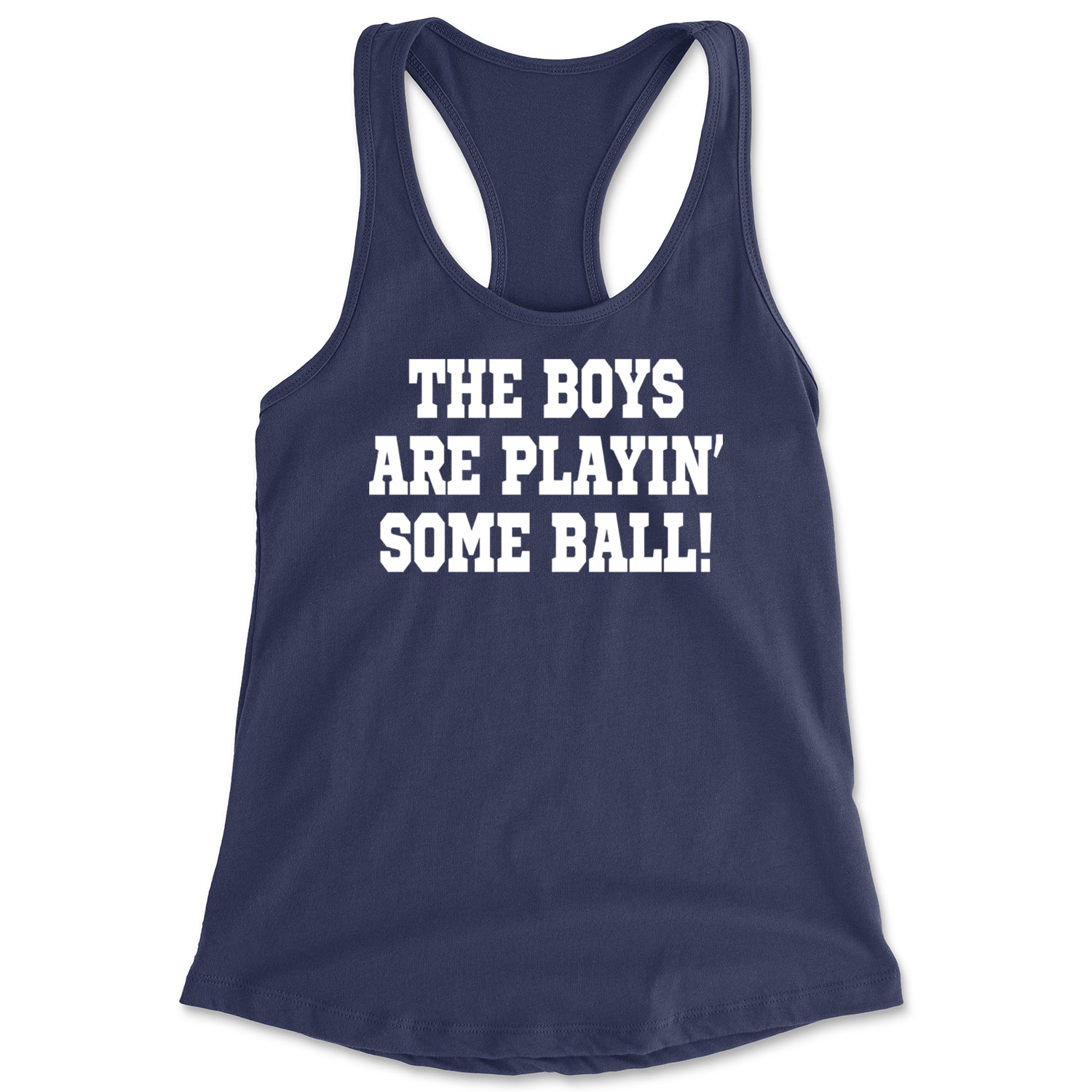 The Boys Are Playing Some Baseball Racerback Tank Top for Women Navy Blue