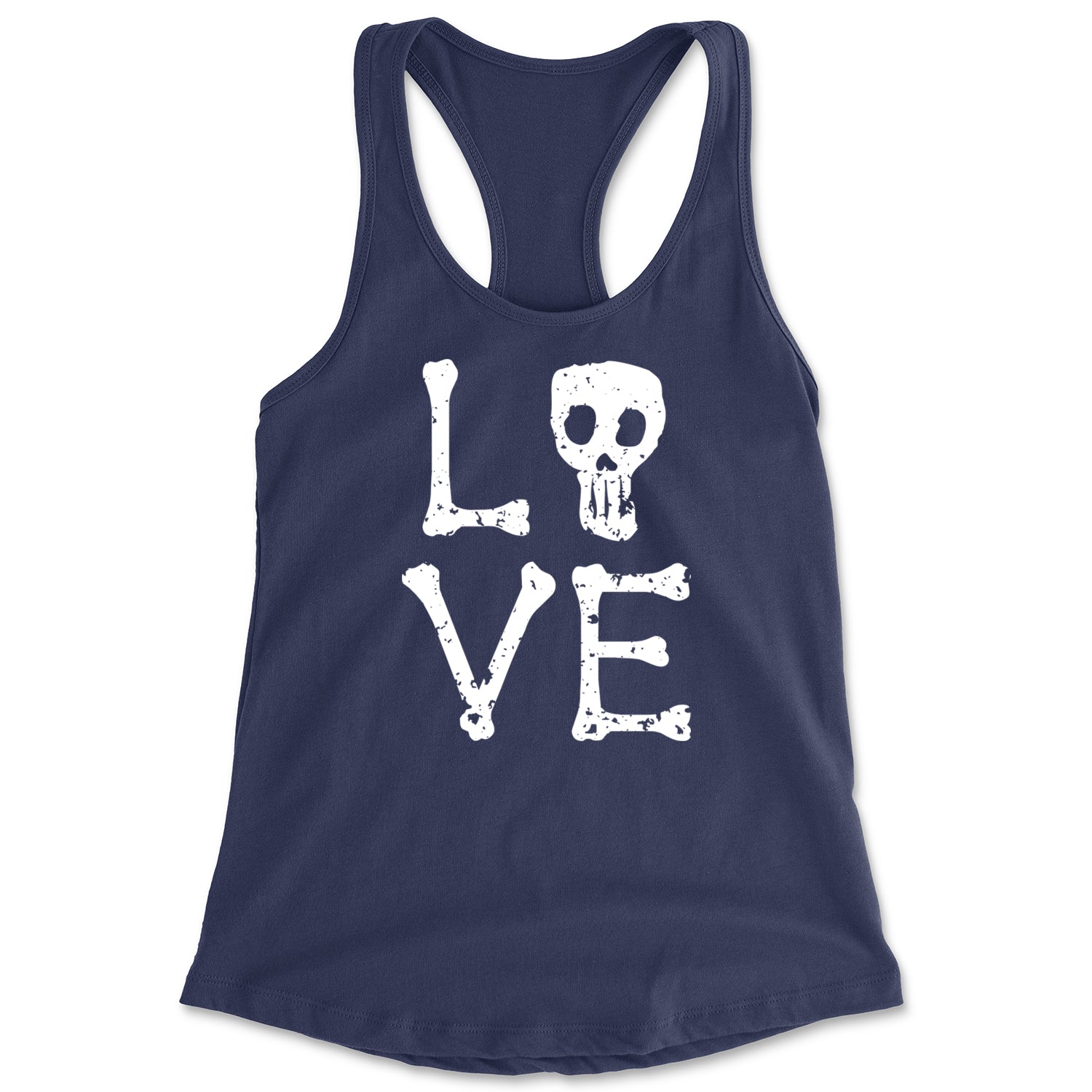 Love Skeleton Bones Racerback Tank Top for Women Navy Blue