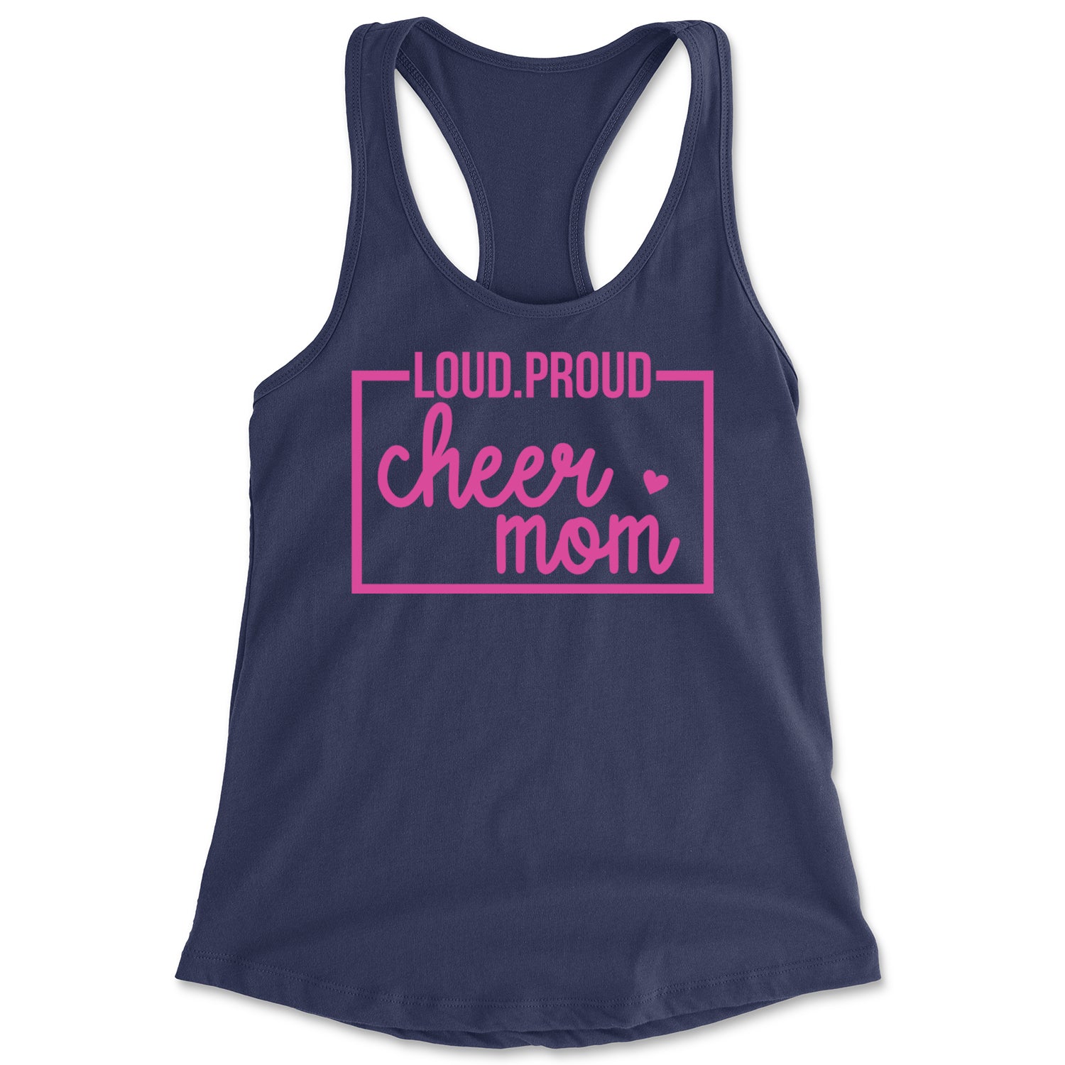 Loud Proud Cheerleader Mom Racerback Tank Top for Women Navy Blue