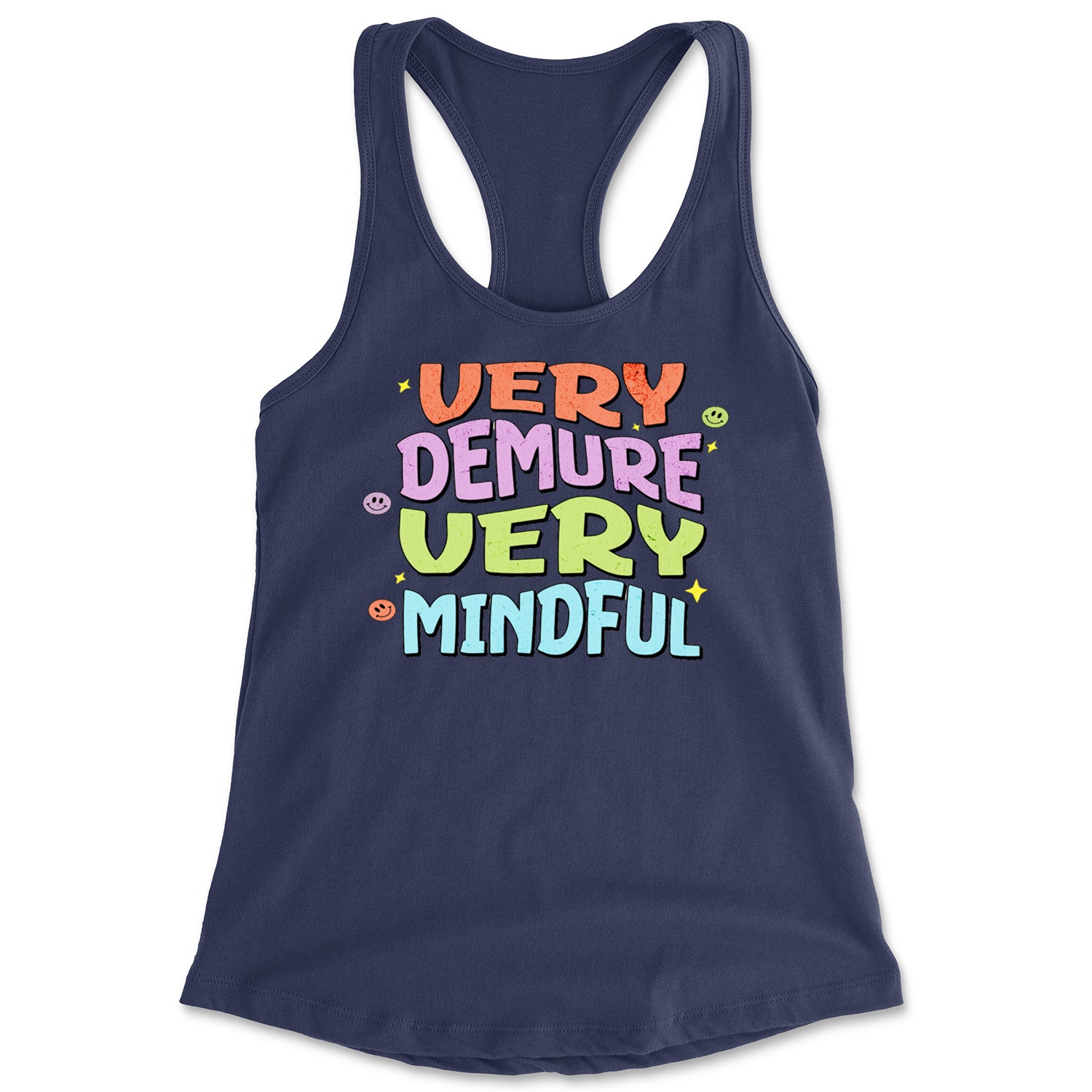 Very Demure, Very Mindful Racerback Tank Top for Women Navy Blue