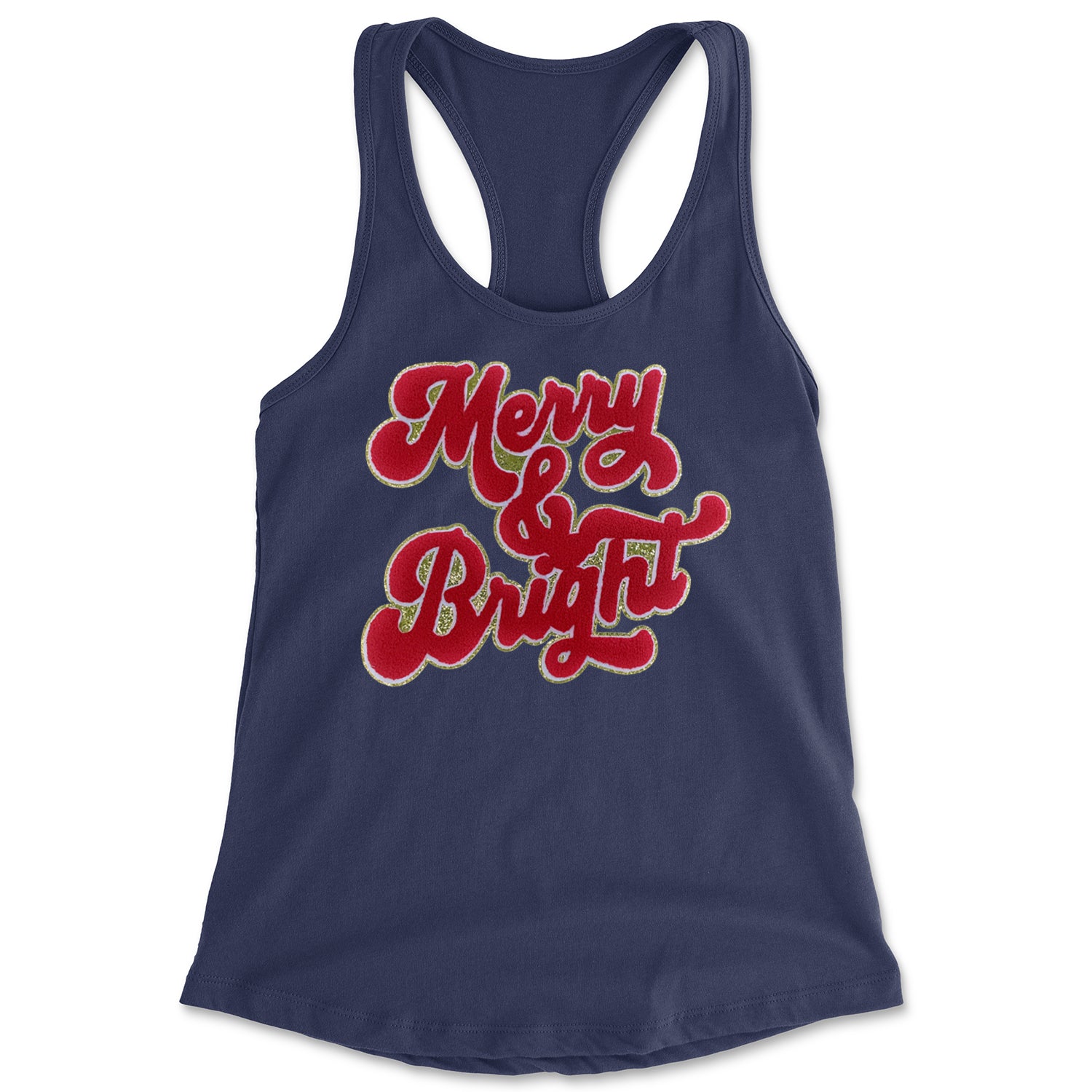 Merry & Bright Chenille Glitter Racerback Tank Top for Women Navy Blue