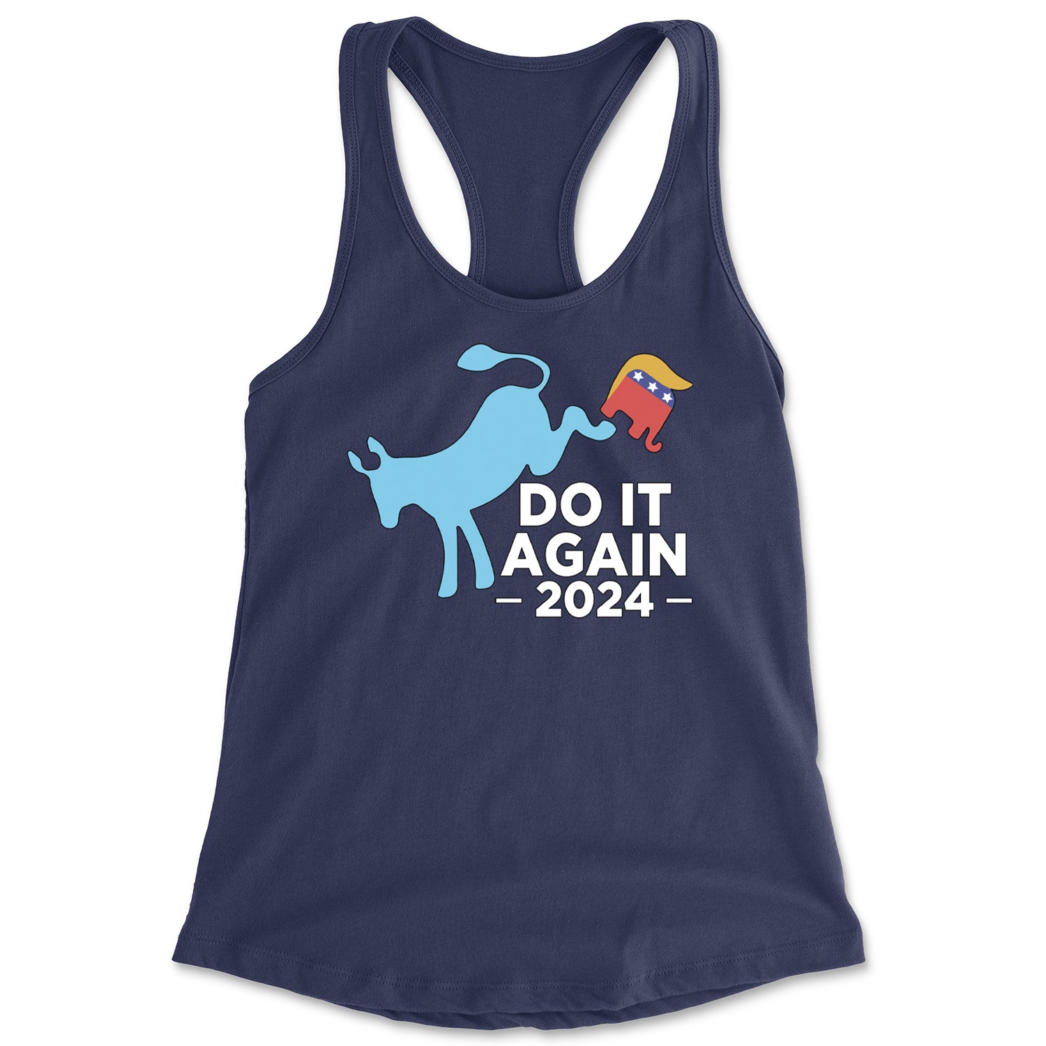 Do It Again - Democratic Donkey Kicking Republicans 2024 Political Humor Racerback Tank Top for Women Navy Blue