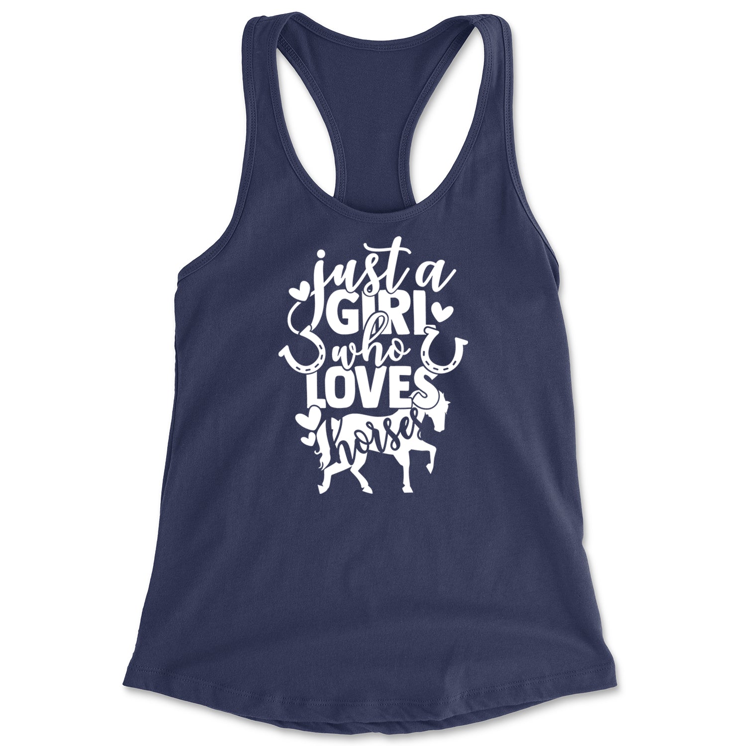 Just A Girl Who Loves Horses Racerback Tank Top for Women Navy Blue