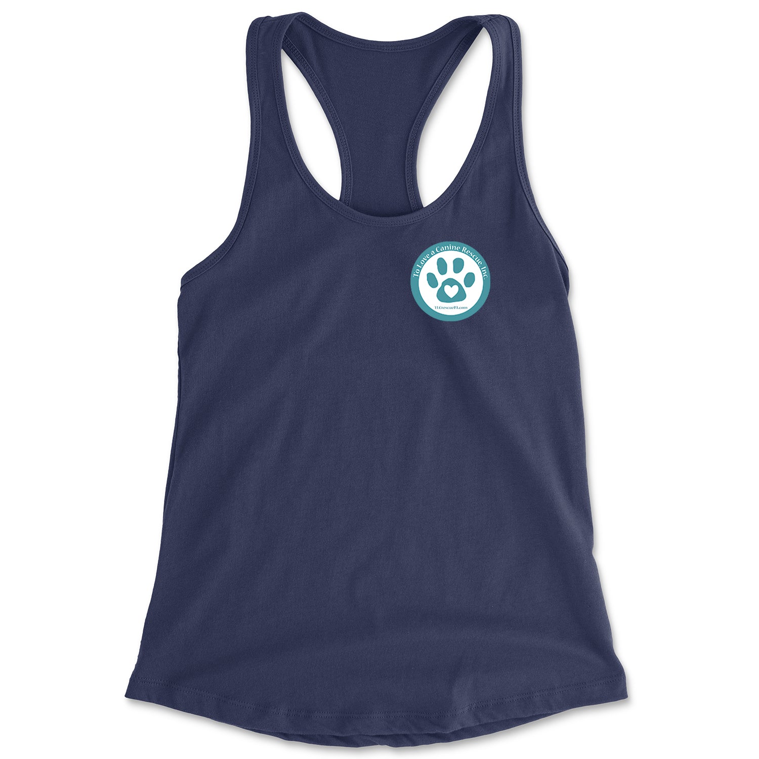 TLC To Love a Canine Dog Rescue Teal Racerback Tank Top for Women Navy Blue