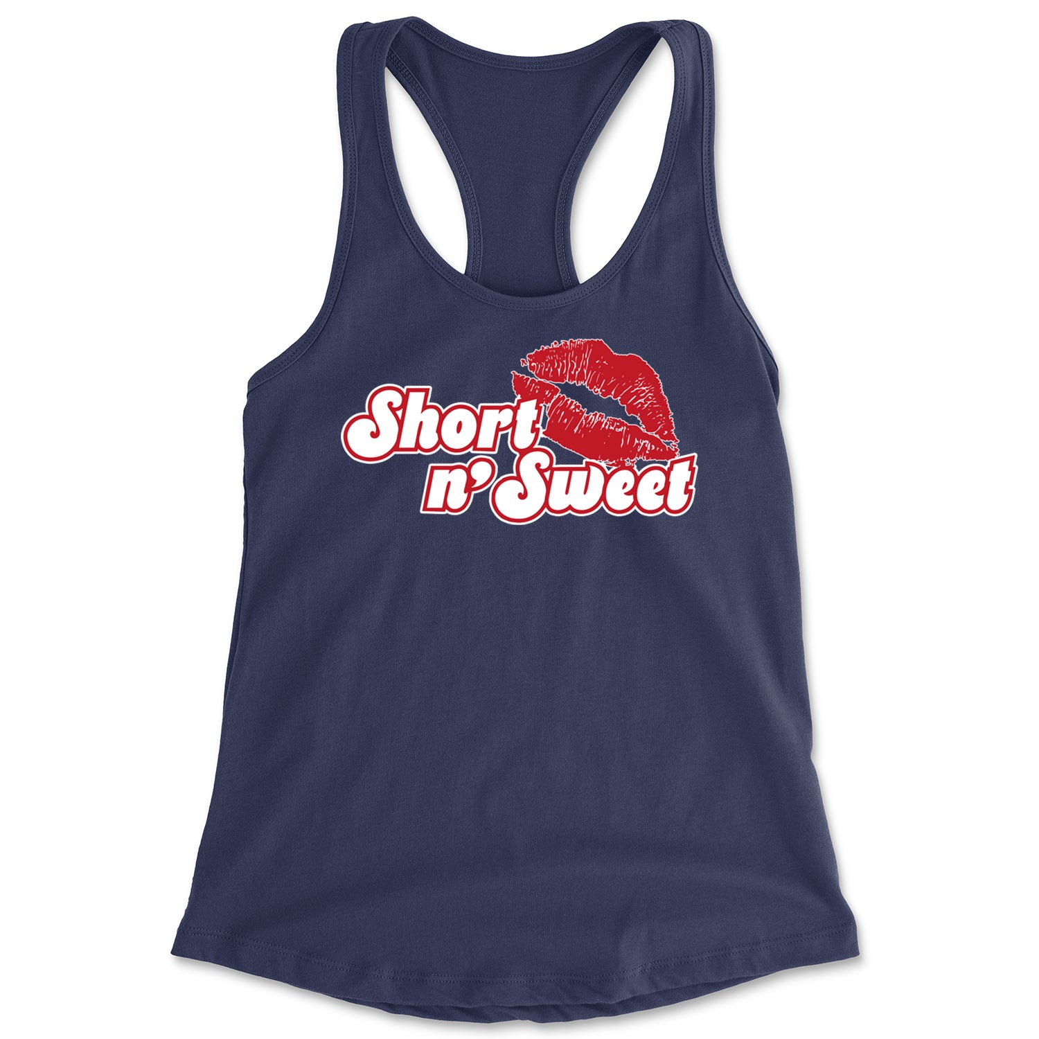 Short N' Sweet Red Lips Racerback Tank Top for Women Navy Blue