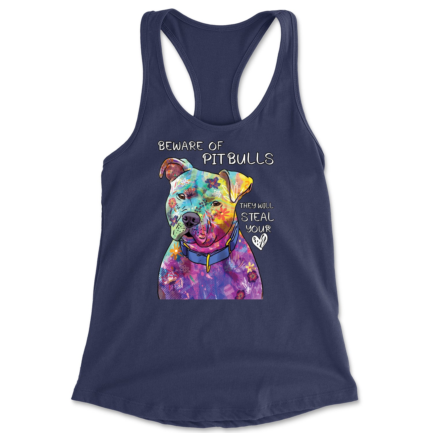 Beware Of Pit Bulls, They Will Steal Your Heart  Racerback Tank Top for Women Navy Blue