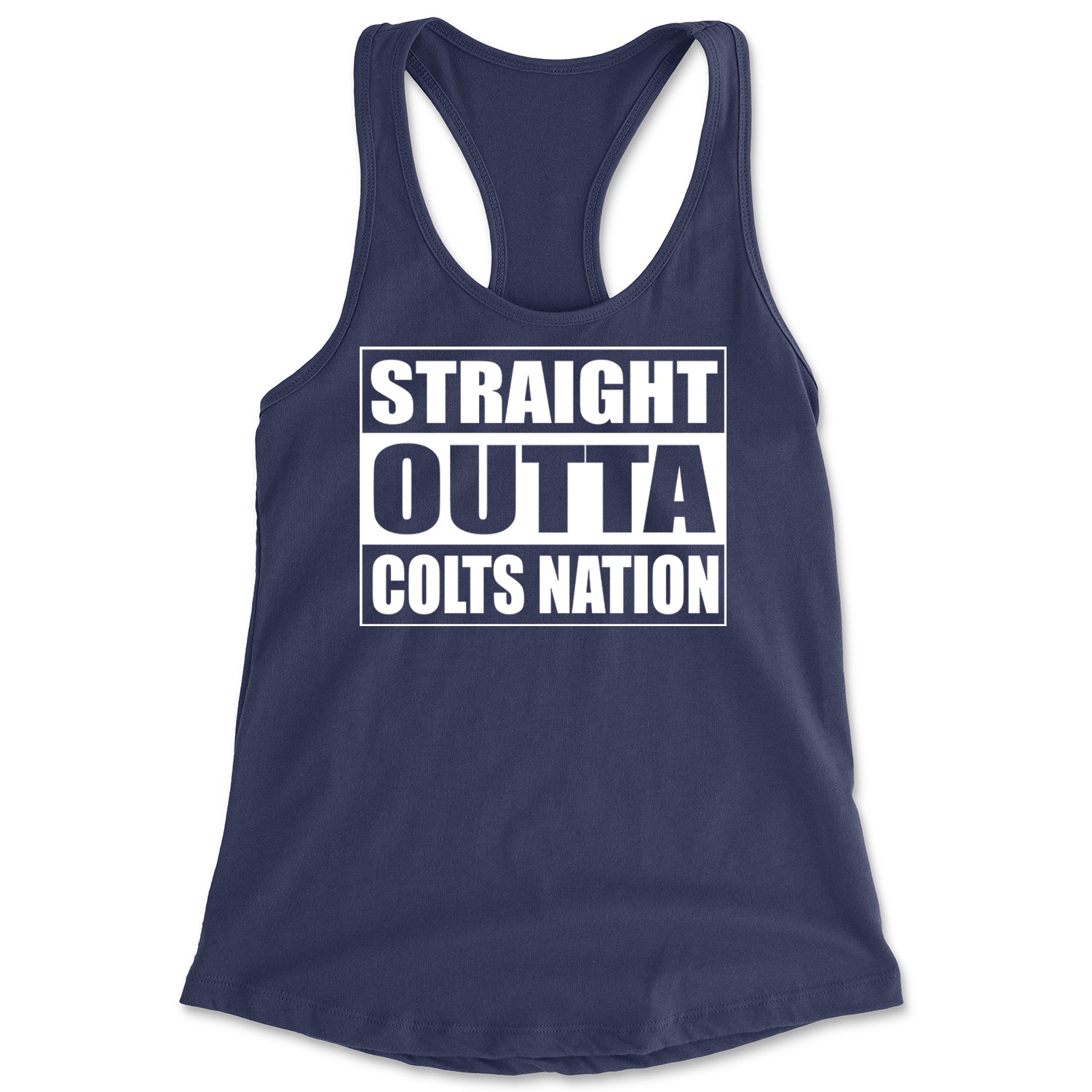 Straight Outta Colts Nation Football  Racerback Tank Top for Women Navy Blue