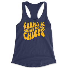 Karma Is The Guy On The Chiefs Boyfriend Racerback Tank Top for Women Navy Blue