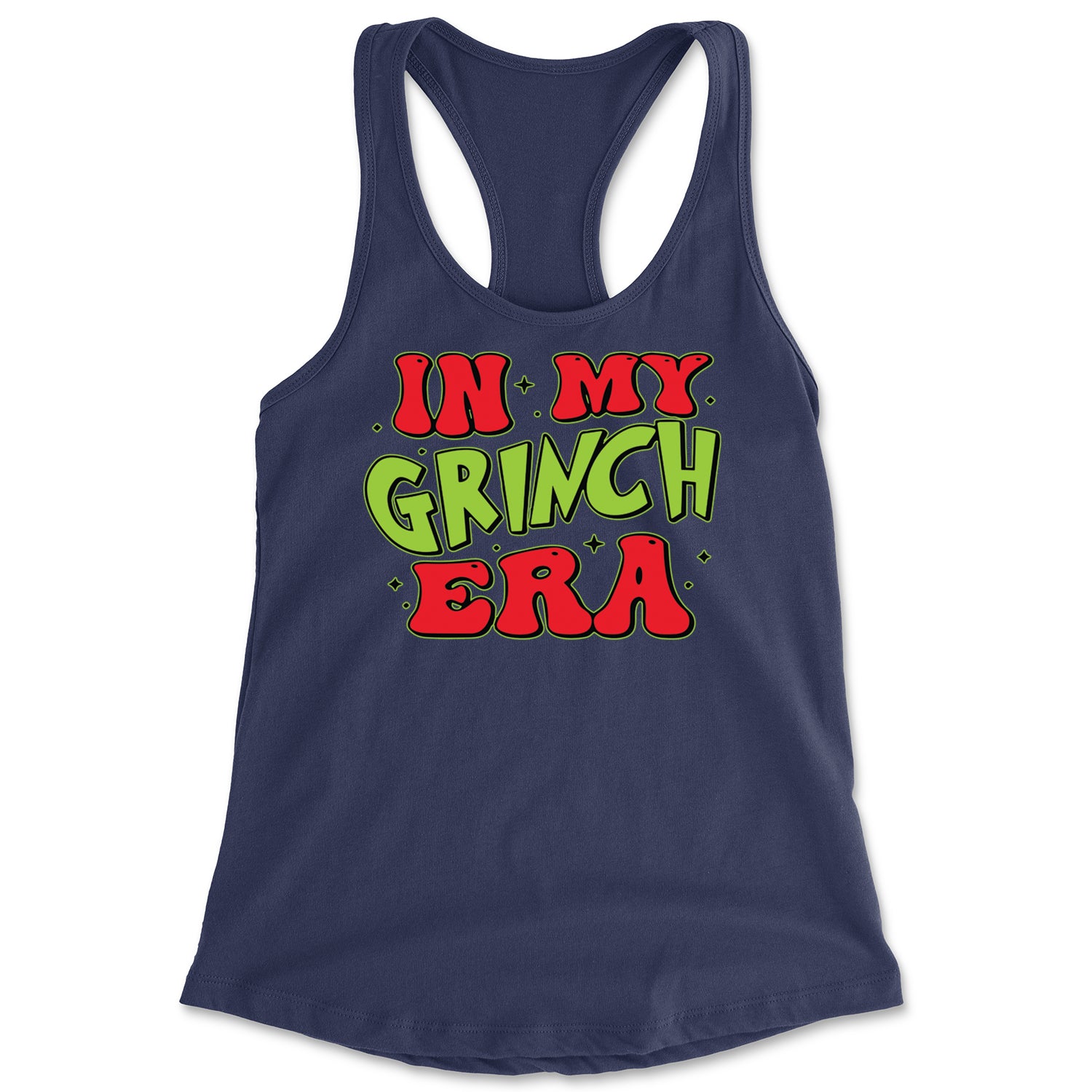 In My Gr-nch Era Jolly Merry Christmas Racerback Tank Top for Women Navy Blue