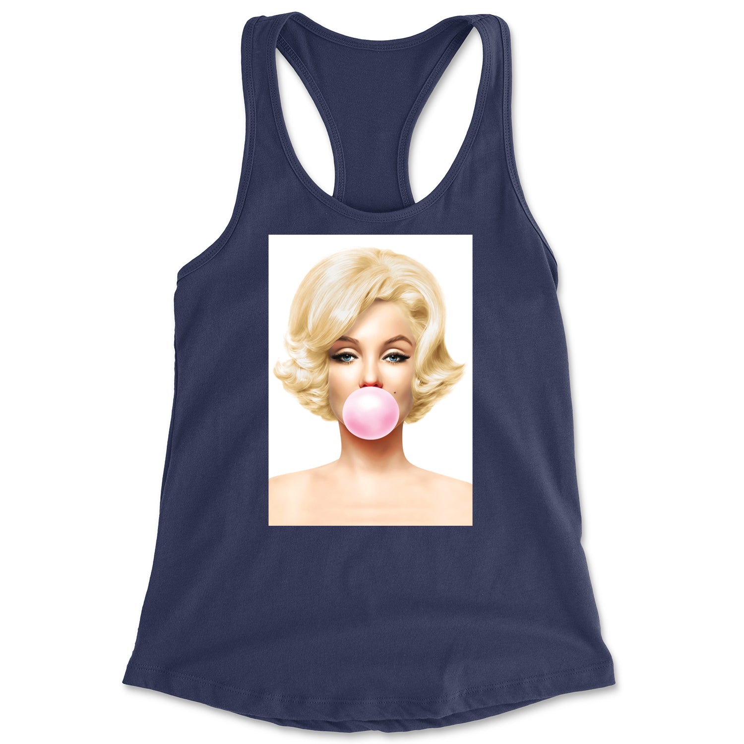 Ms. Monroe Pink Bubble Gum American Icon Racerback Tank Top for Women Navy Blue