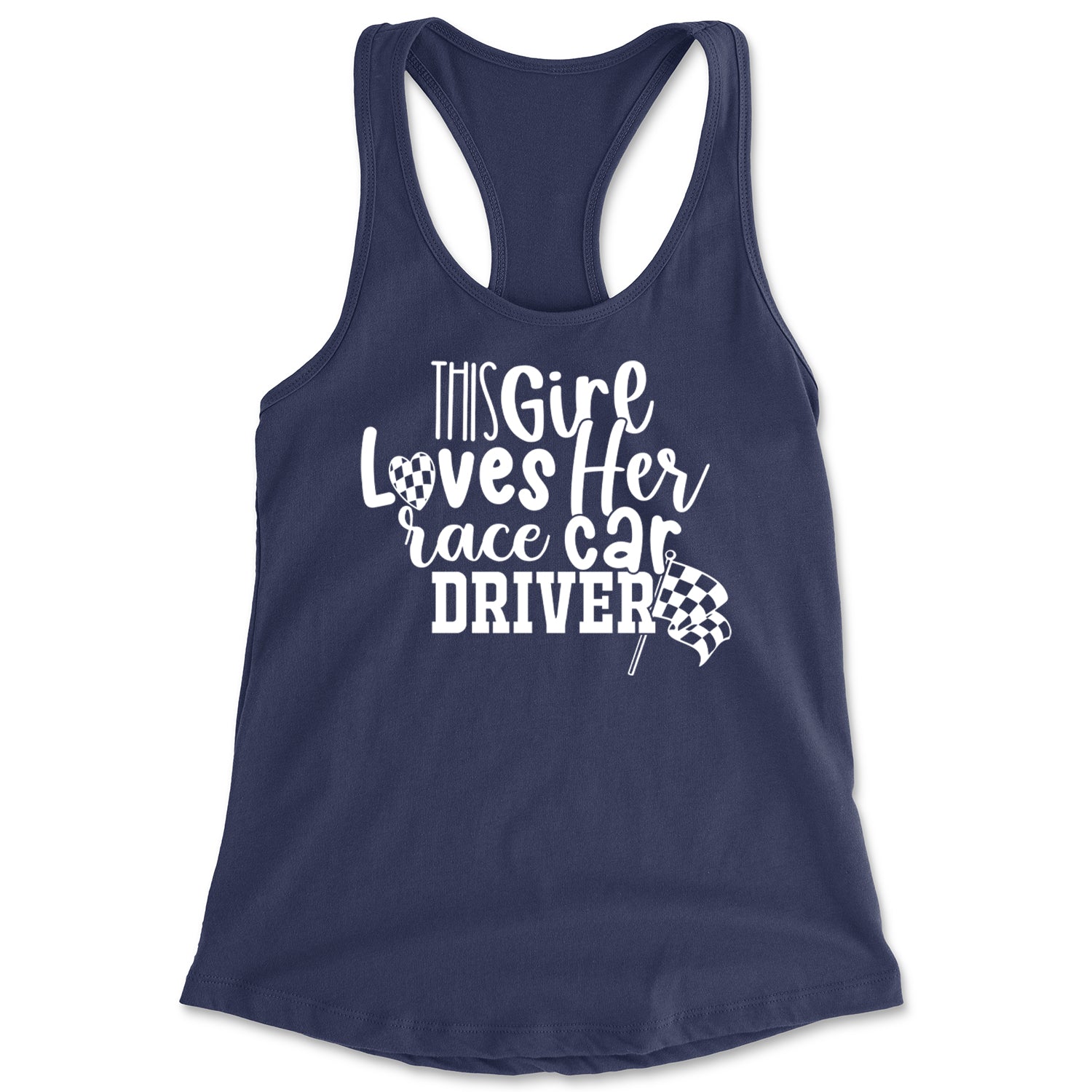 This Girl Loves Her Racecar Driver Racerback Tank Top for Women Navy Blue