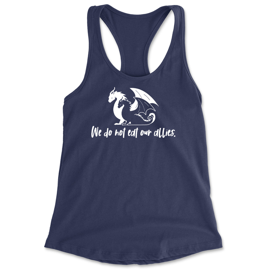 We Do Not Eat Our Allies Fourth Wing Basgiath Racerback Tank Top for Women Navy Blue