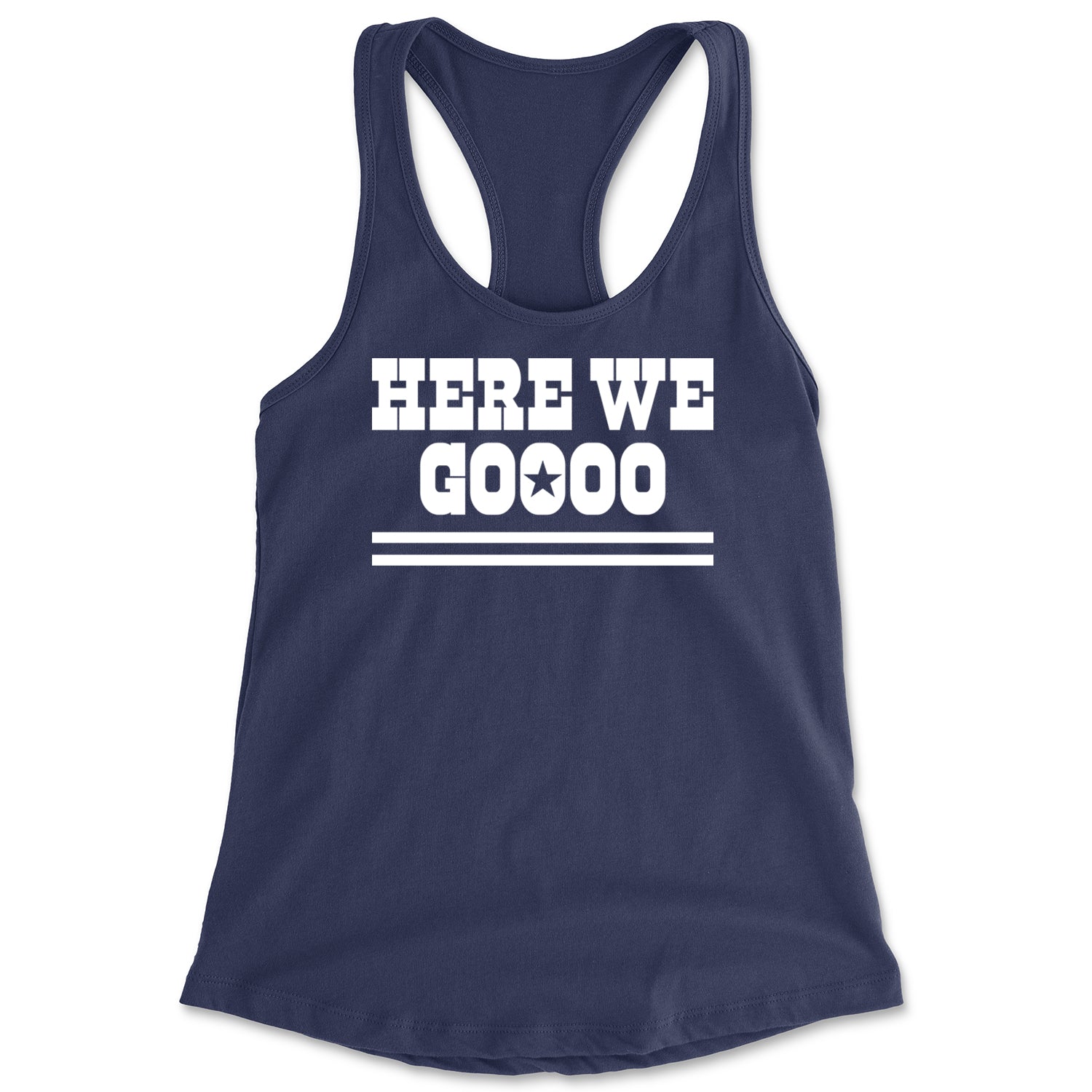 Here We Go Dem Boys Dallas Football Racerback Tank Top for Women Navy Blue