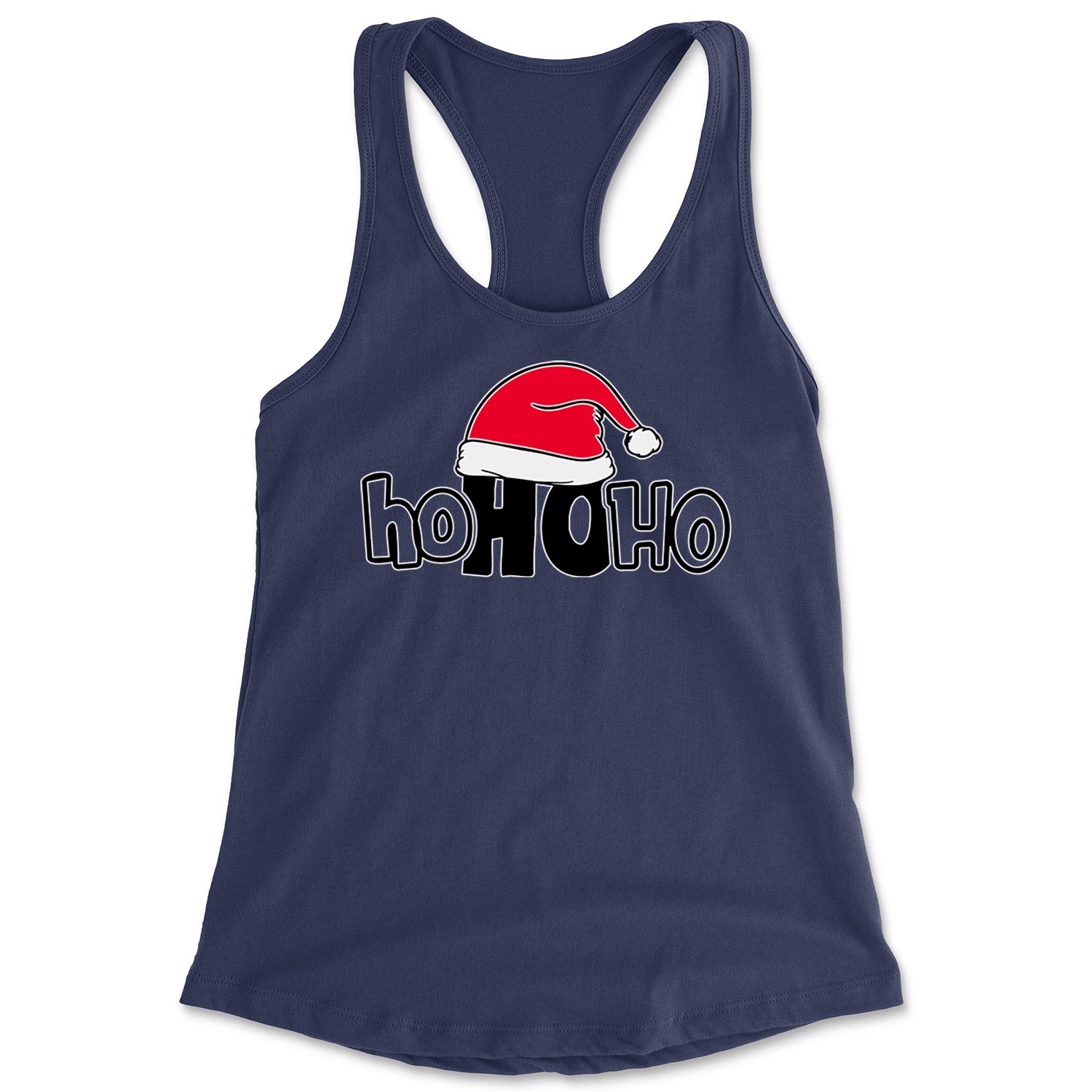 Ho Ho Ho Santa Christmas Hat Racerback Tank Top for Women Navy Blue