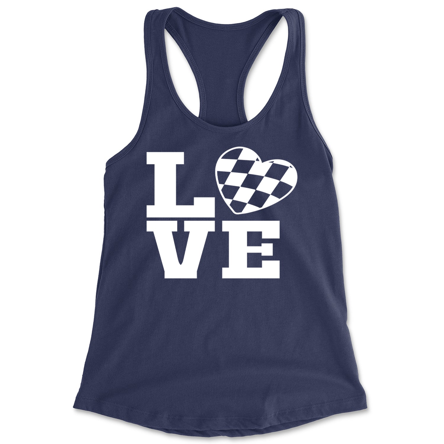 Love Racing Checkered Flag Heart Racerback Tank Top for Women Navy Blue