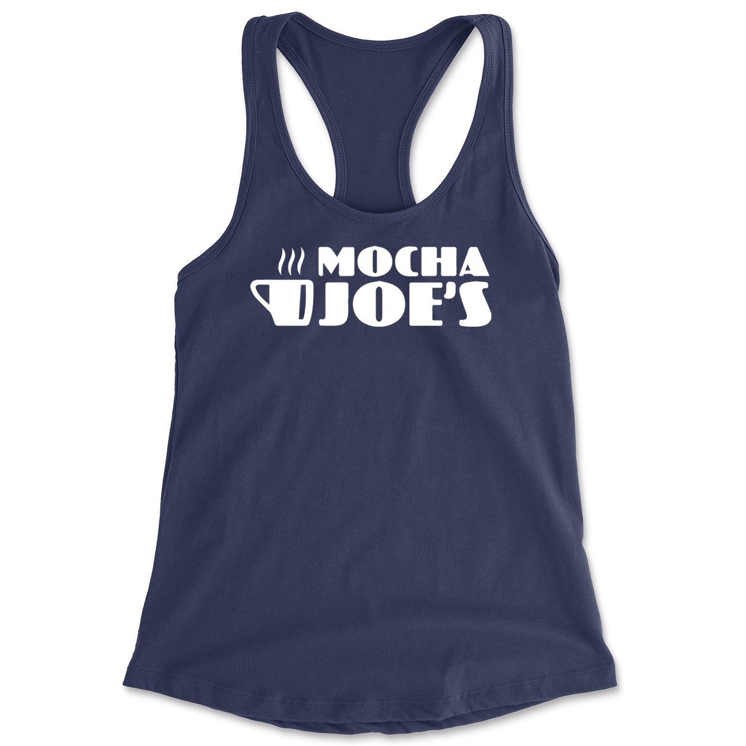 Mocha Joe's Enthusiastic Coffee Racerback Tank Top for Women Navy Blue