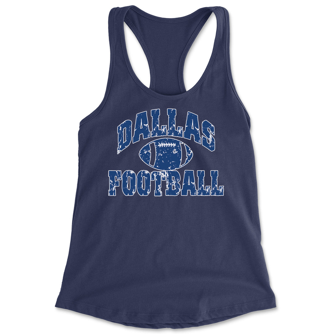 Dallas Distressed Football Racerback Tank Top for Women Navy Blue