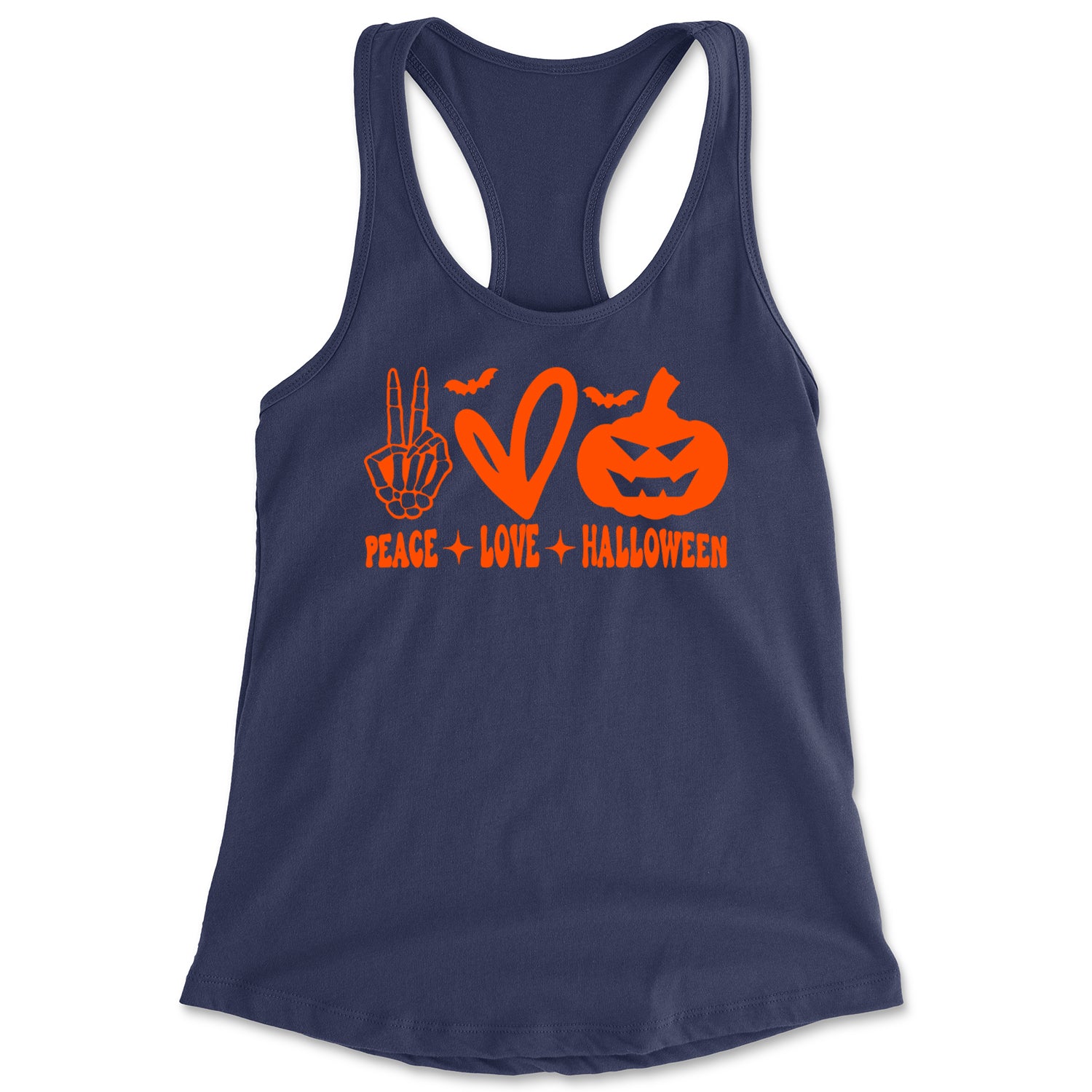 Peace, Love and Halloween Racerback Tank Top for Women Navy Blue