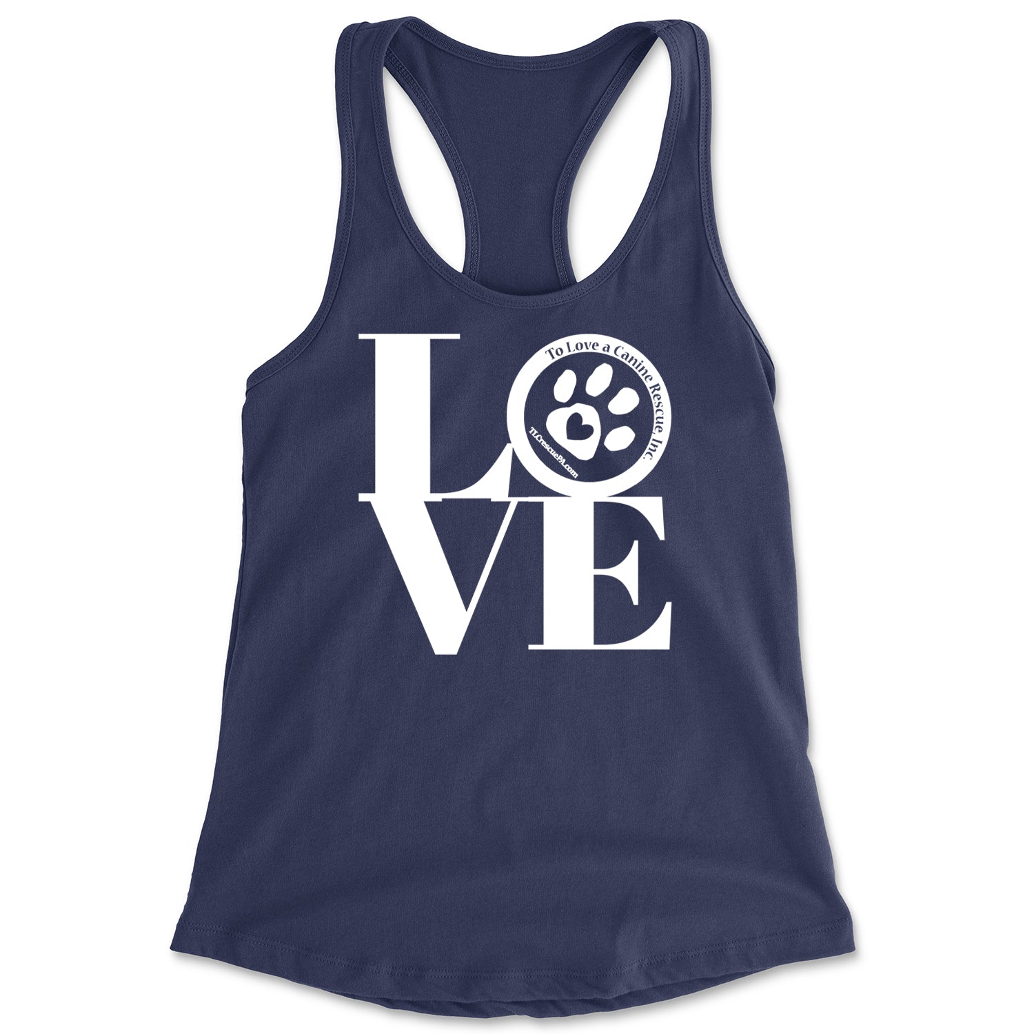 TLC LOVE Dog Rescue Racerback Tank Top for Women Navy Blue