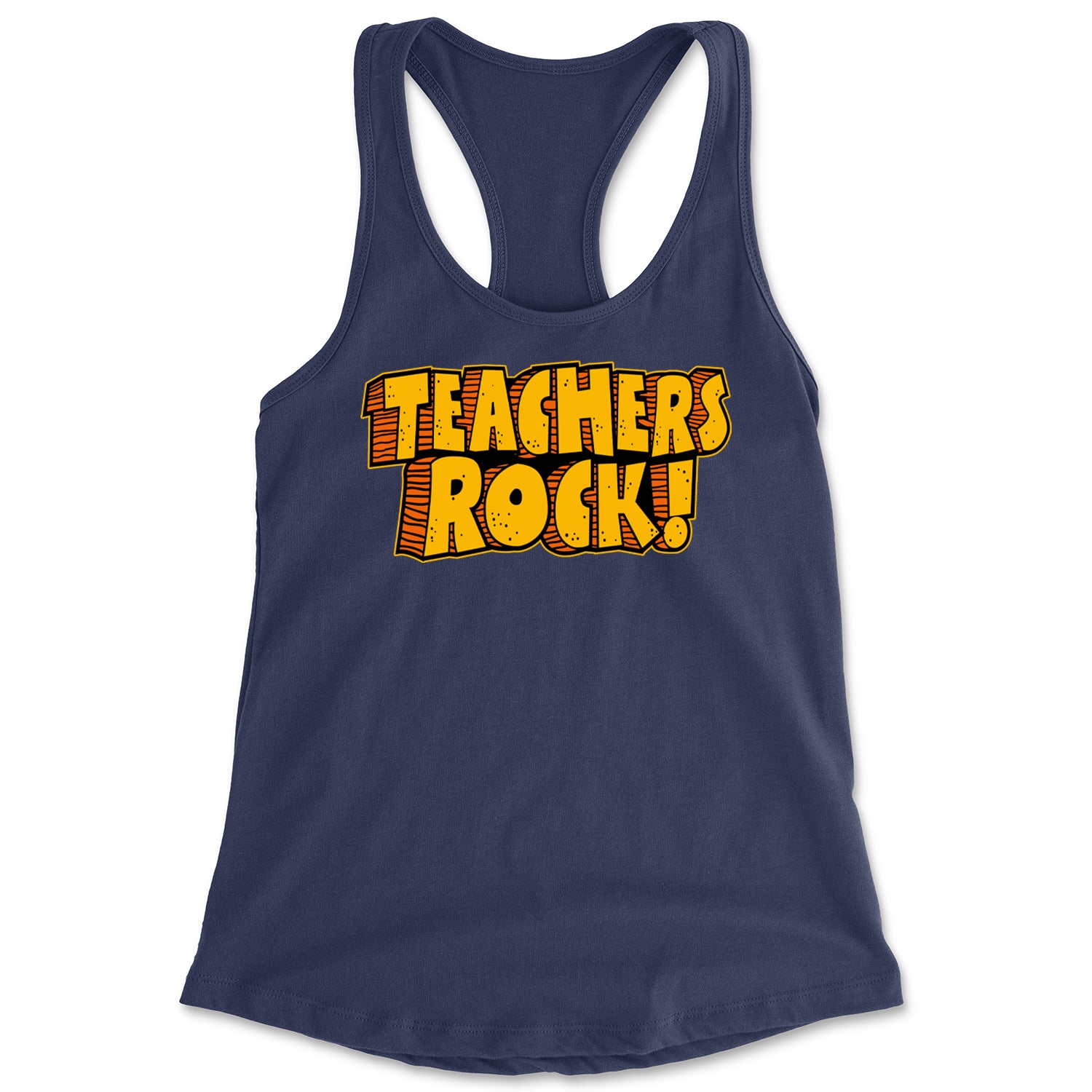 Teachers Rock Retro Racerback Tank Top for Women Navy Blue