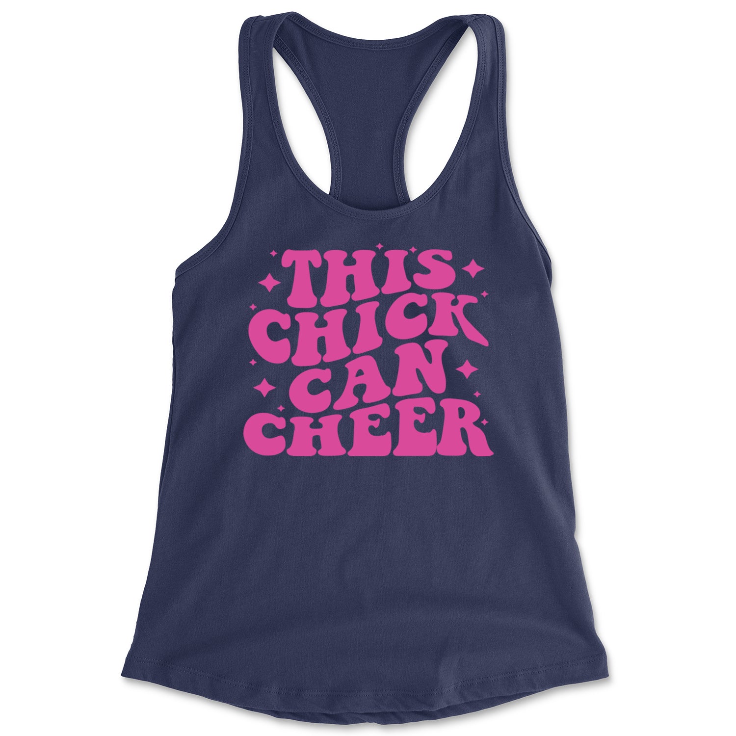 This Chick Can Cheer Racerback Tank Top for Women Navy Blue