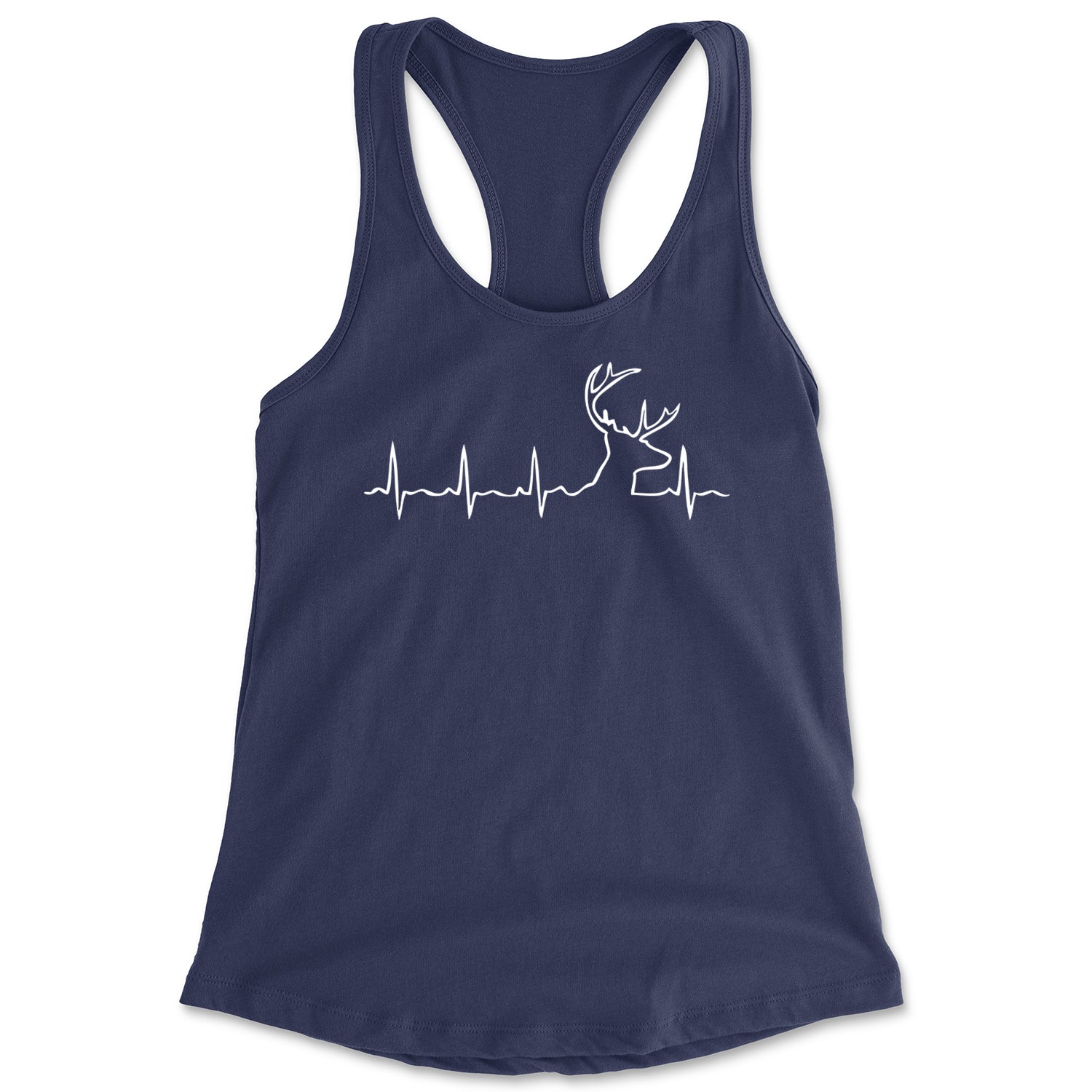 Hunting Heartbeat Deer Hunter Buck Stag Antlers  Racerback Tank Top for Women Navy Blue