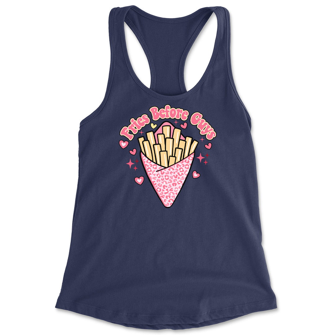 Fries Before Guys Racerback Tank Top for Women Navy Blue