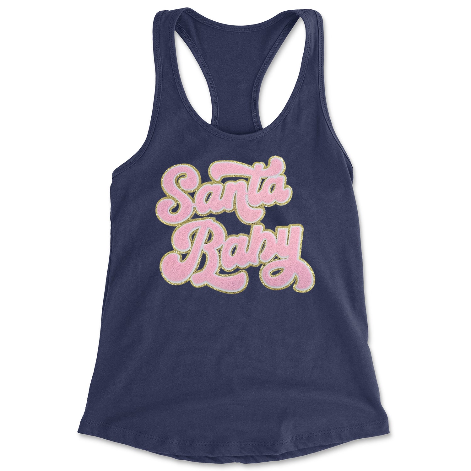 Pink Santa Baby Chenille Patch Racerback Tank Top for Women Navy Blue