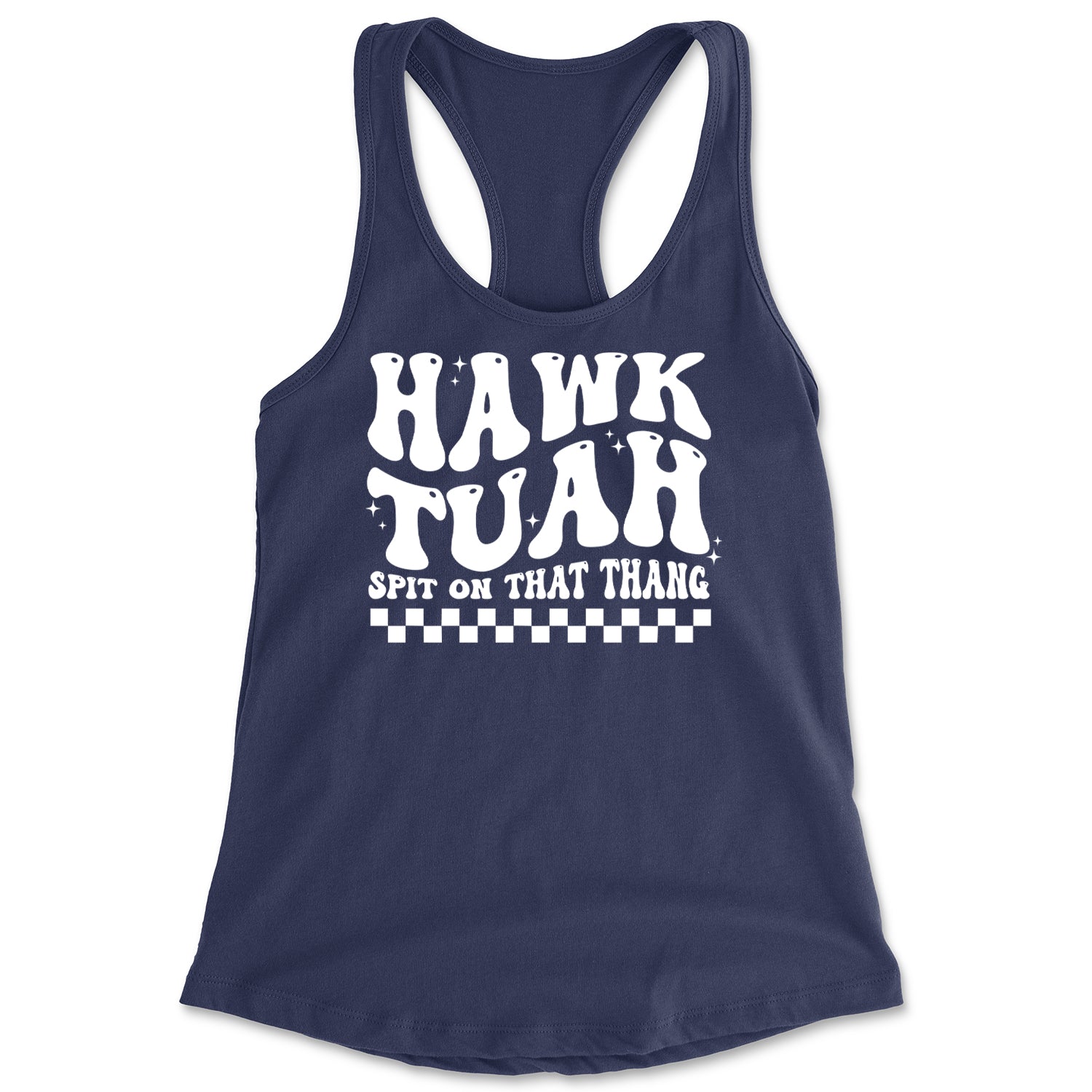 Hawk Tuah Spit On That Thang Racerback Tank Top for Women Navy Blue