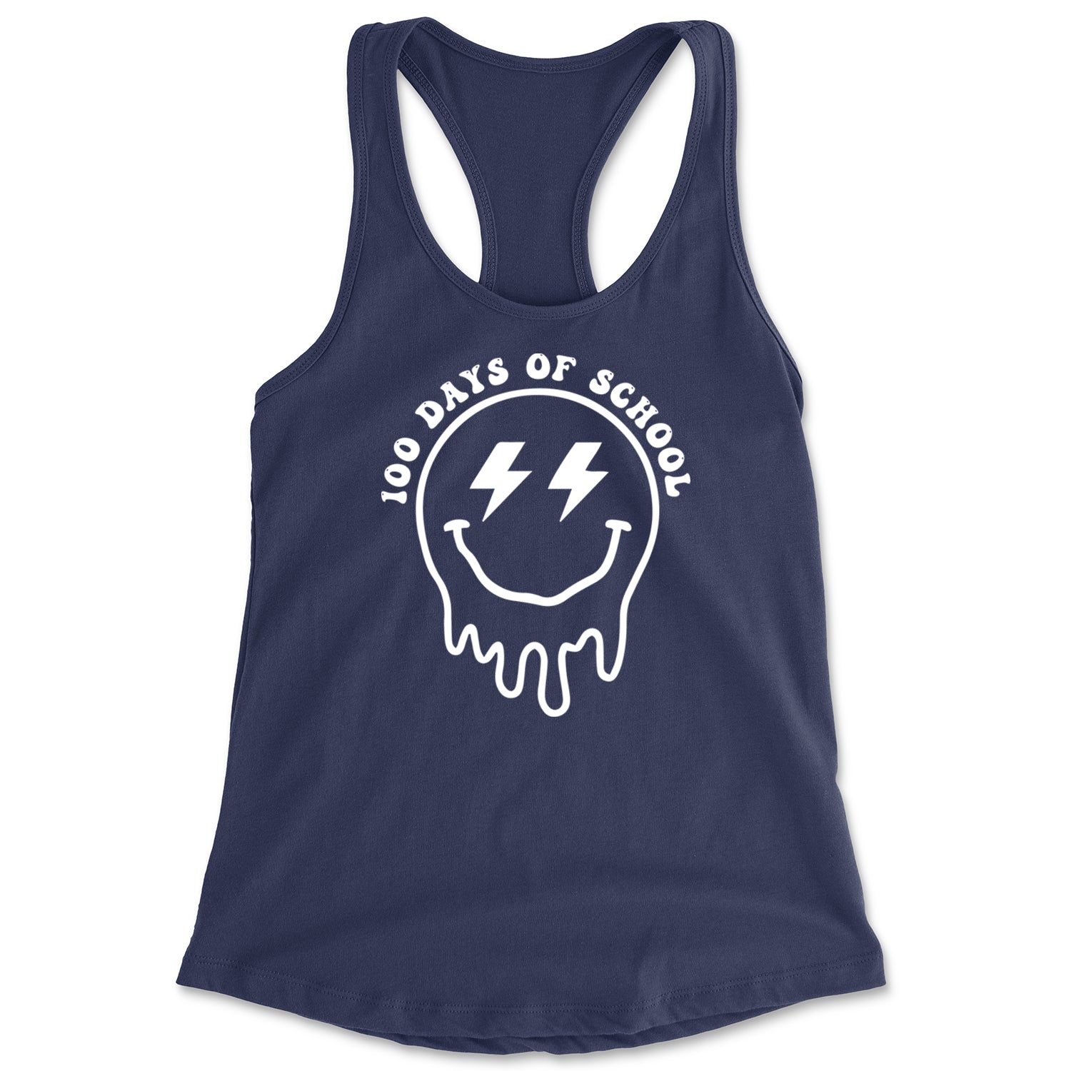 Melting Smile Face 100 Days Of School Racerback Tank Top for Women Navy Blue