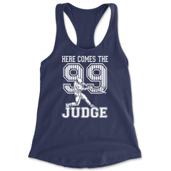Here Comes The Judge 99 baseball batter graphic on a Women's Lightweight Racerback Tank