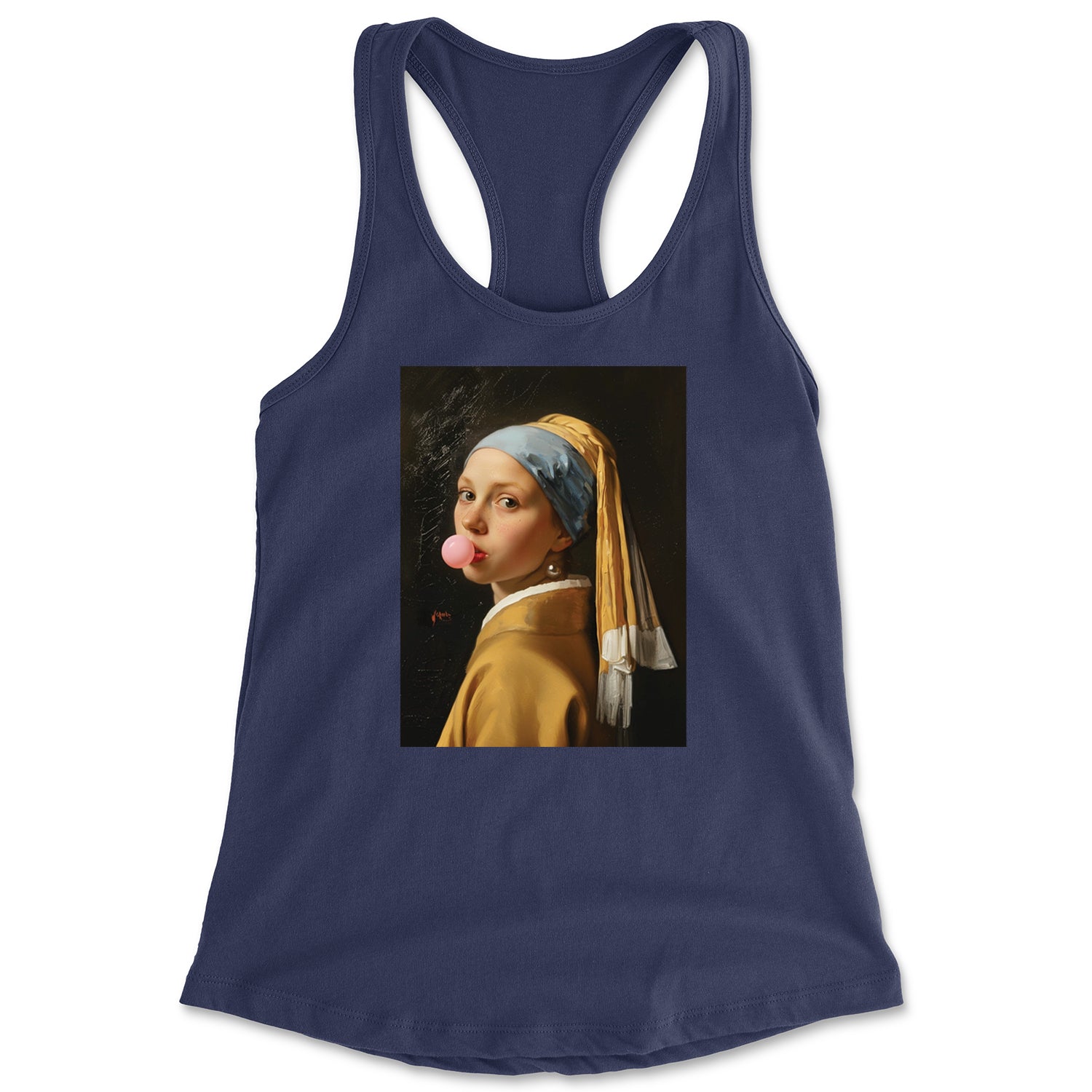 Girl with a Pearl Earring Bubble Gum Contemporary Art Racerback Tank Top for Women Navy Blue