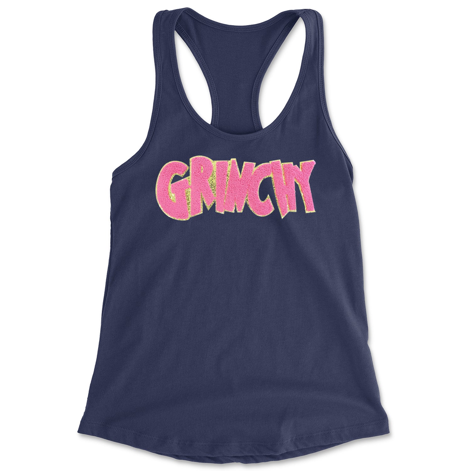 Pink Gr-nchy Chenille Patch Racerback Tank Top for Women Navy Blue