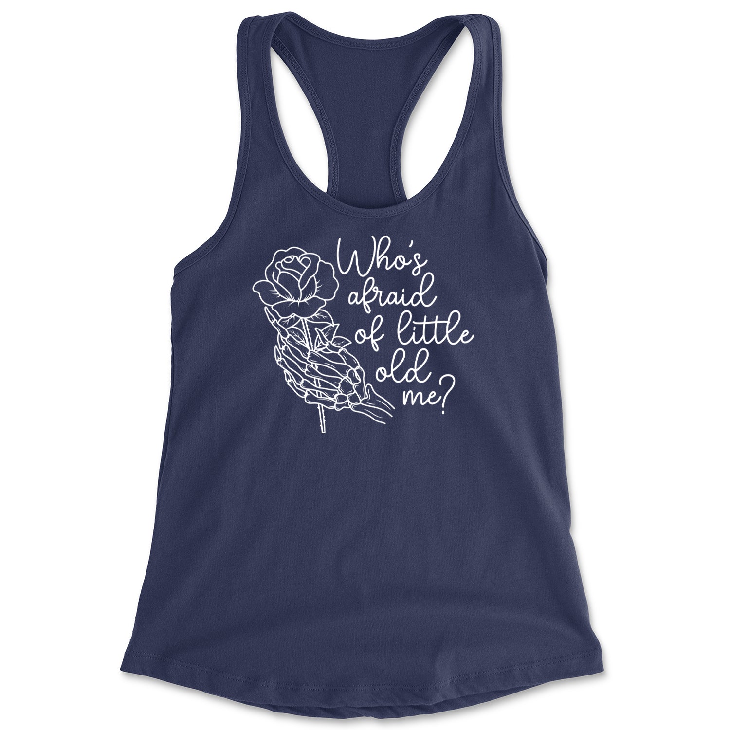 Who's Afraid Of Little Old Me Rose Skeleton Hand Racerback Tank Top for Women Navy Blue