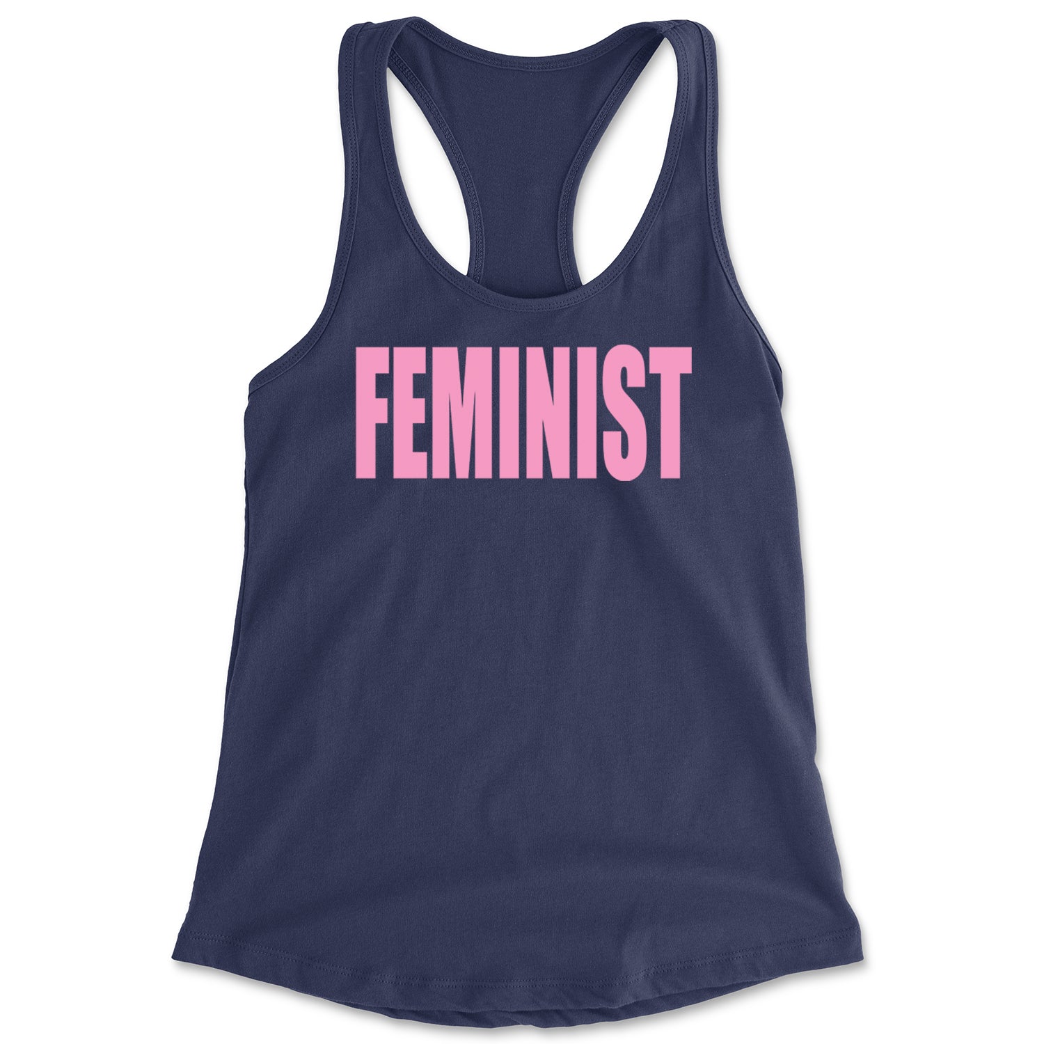 Feminist (Pink Print) Racerback Tank Top for Women Navy Blue