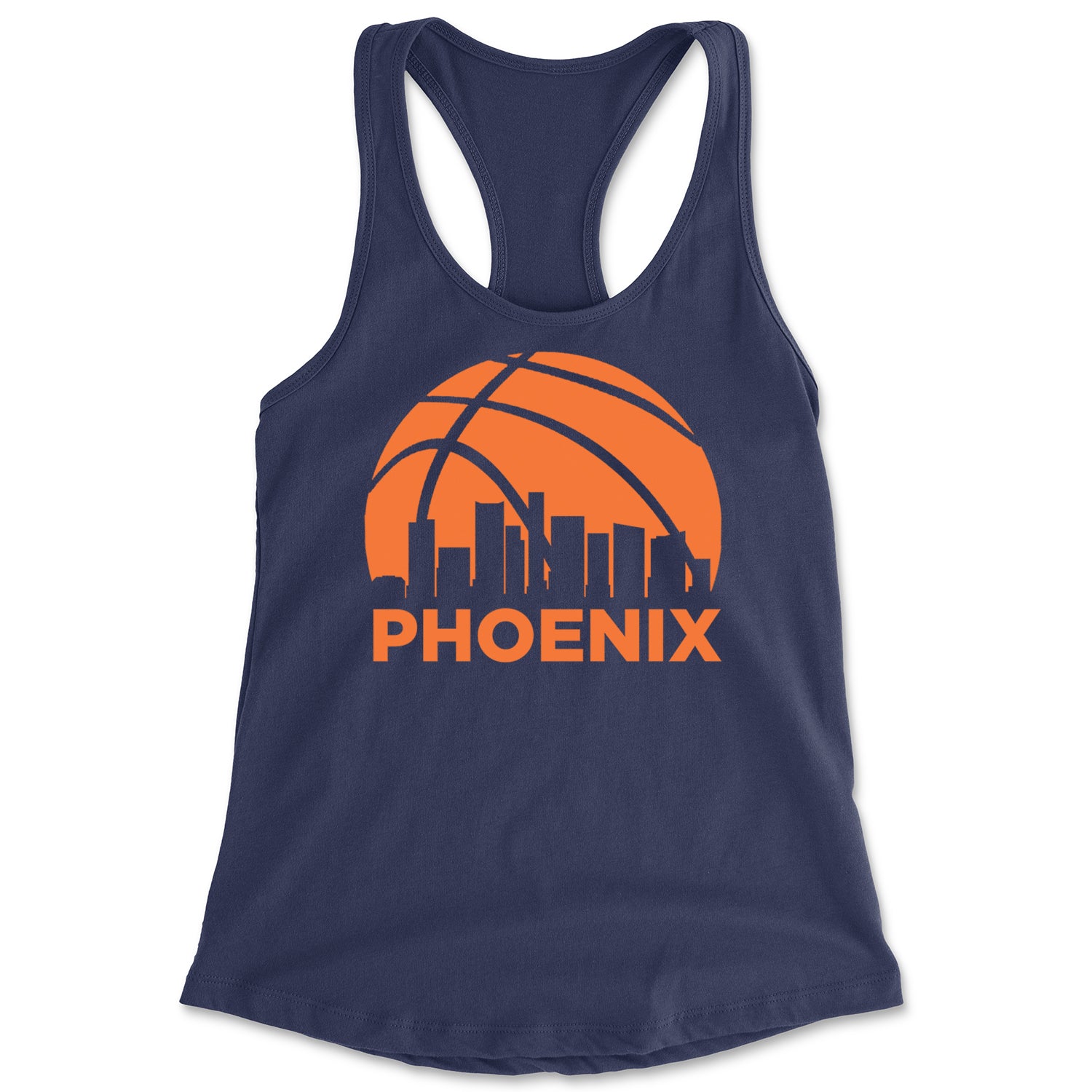 Phoenix Basketball Sunset City Skyline Racerback Tank Top for Women Navy Blue